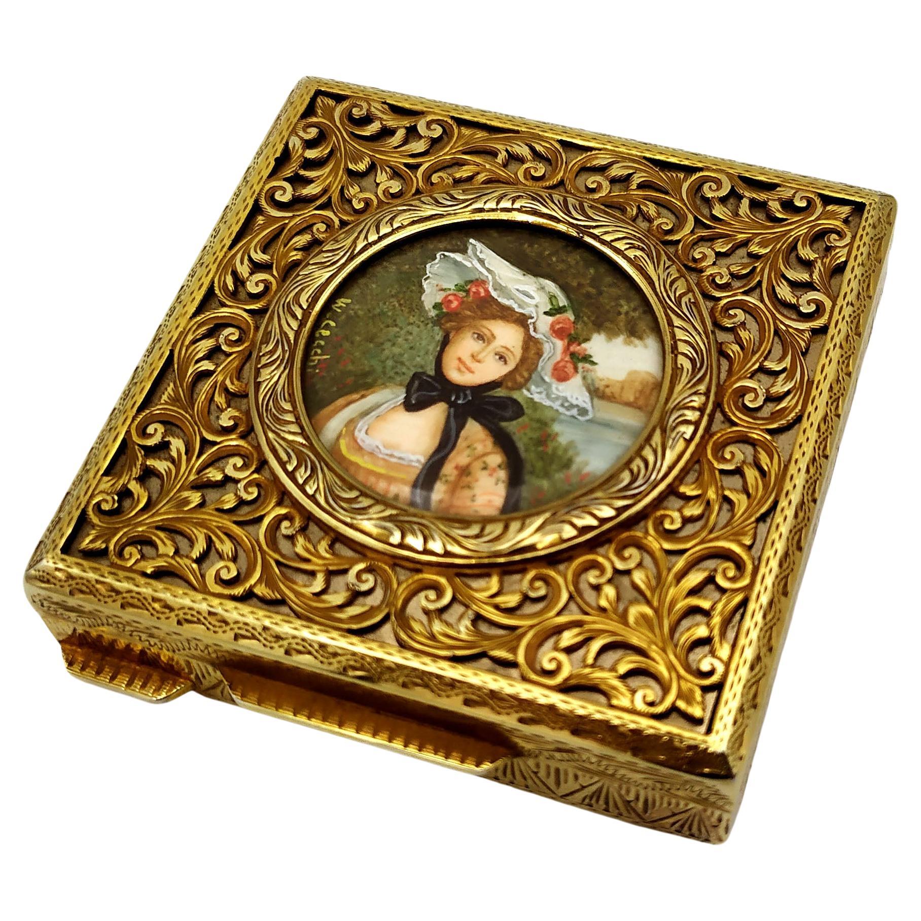 Snuff Box Perforated Lid, Embossed and Engraved Miniature Salimbeni For Sale