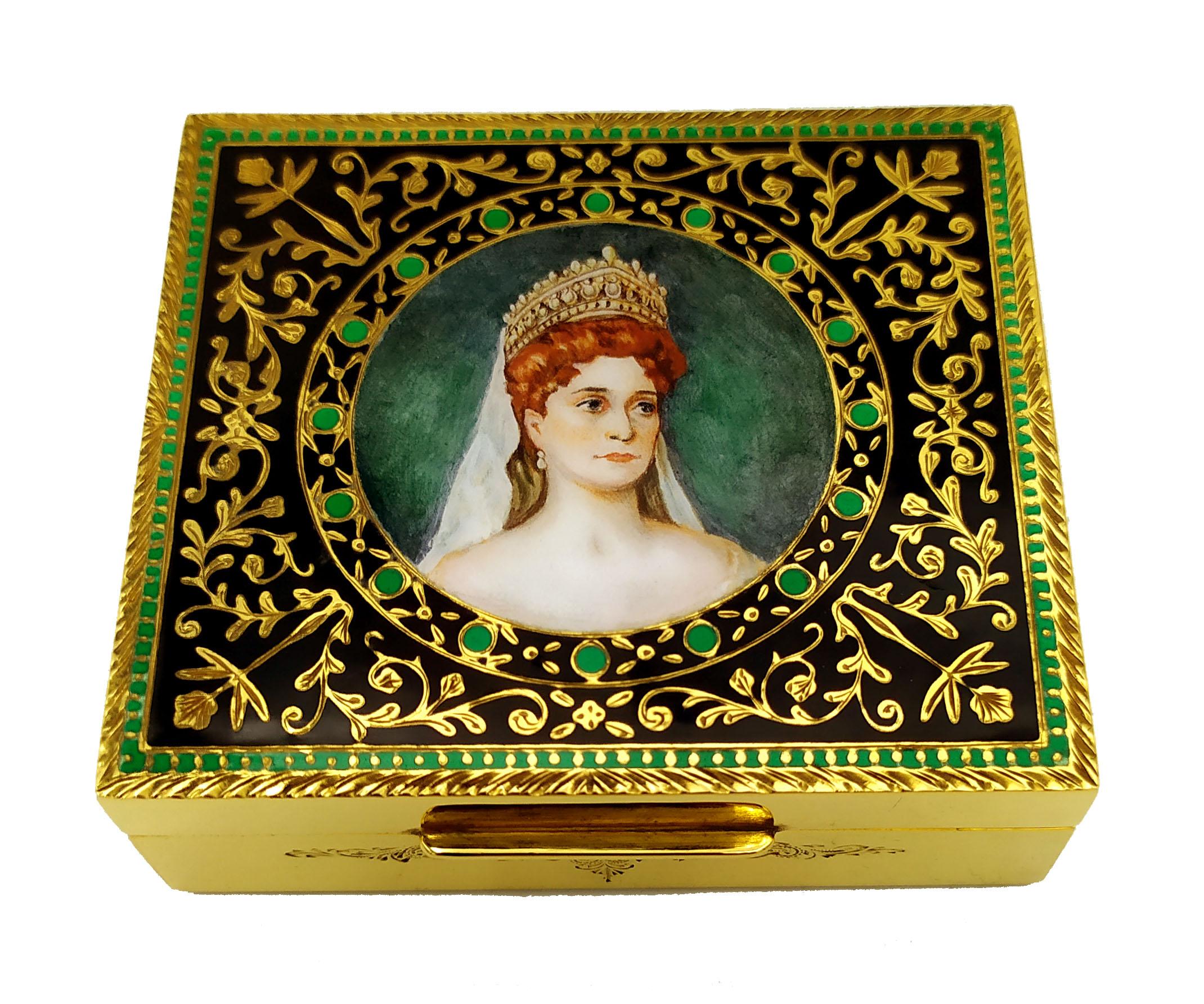 Snuff Box portrait Tsarina Alexandra Fedorovna Romanova Sterling Silver Salimben For Sale