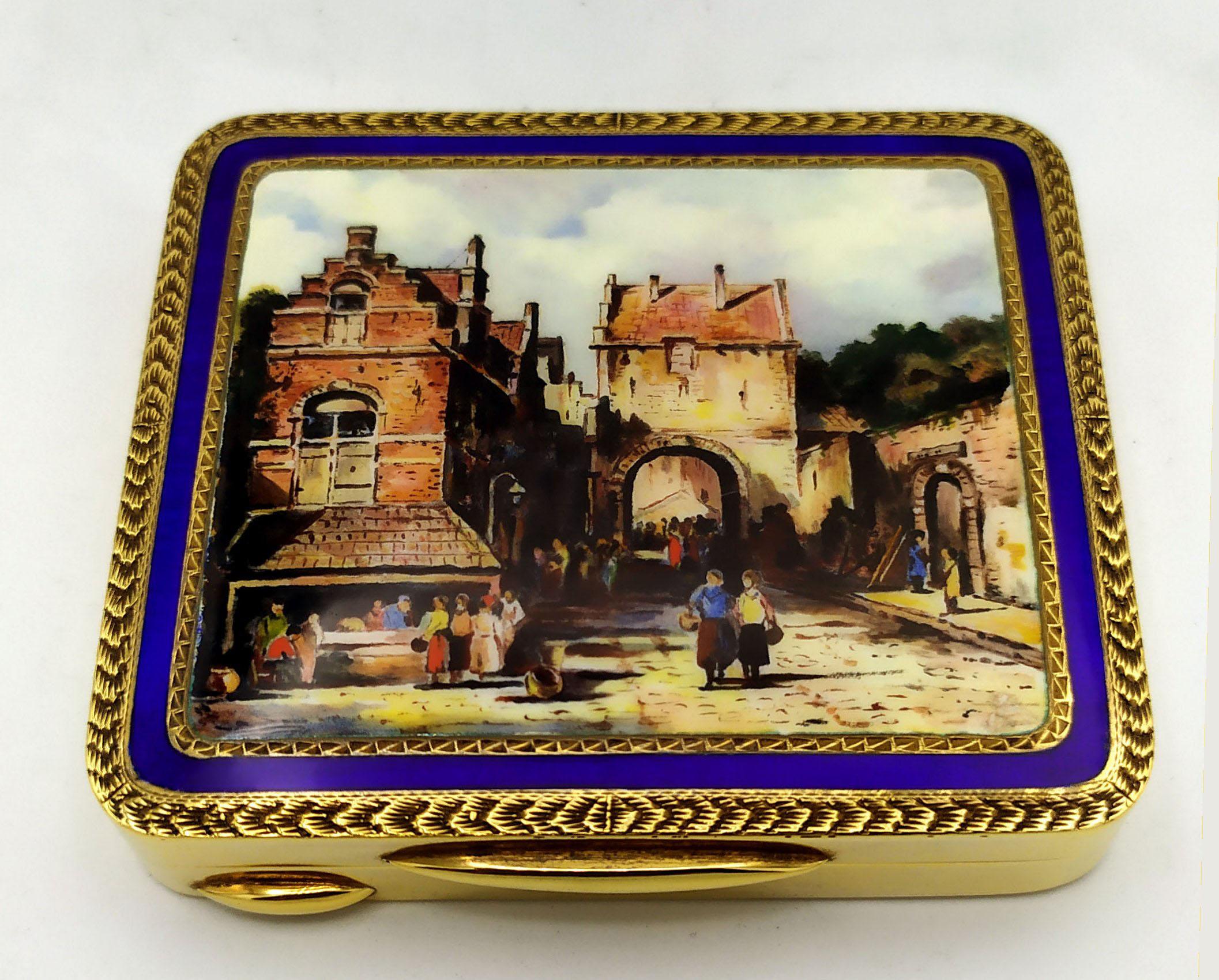 Hand-Carved Snuff Box reproducing the painting of a Roman glimpse late 1800s Salimbeni For Sale