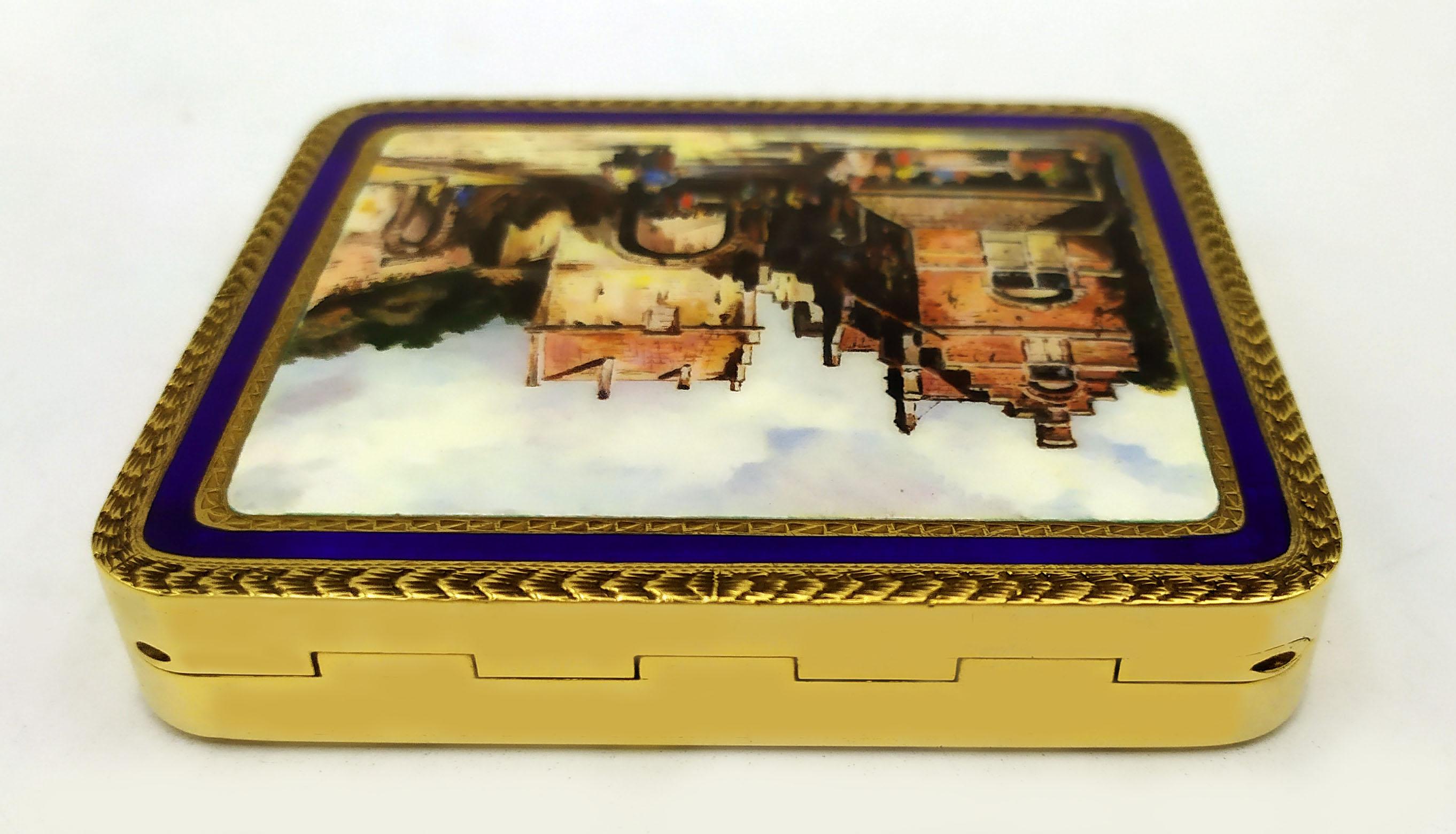 Snuff Box reproducing the painting of a Roman glimpse late 1800s Salimbeni In Excellent Condition For Sale In Firenze, FI