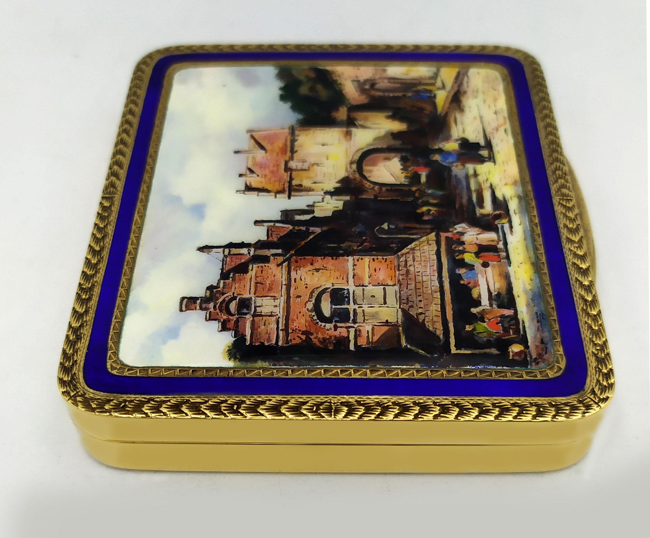 Sterling Silver Snuff Box reproducing the painting of a Roman glimpse late 1800s Salimbeni For Sale