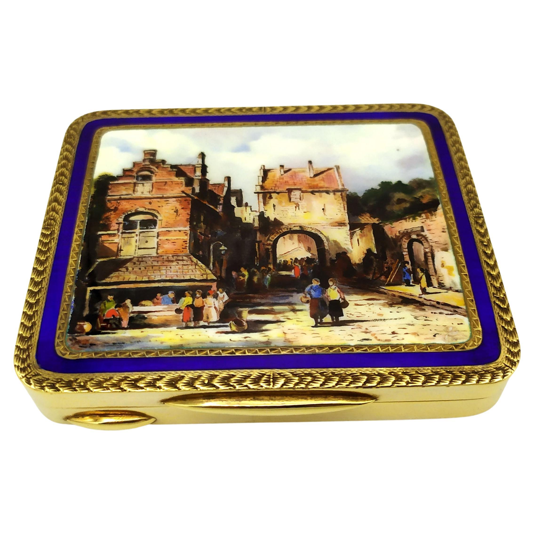 Snuff Box reproducing the painting of a Roman glimpse late 1800s Salimbeni For Sale