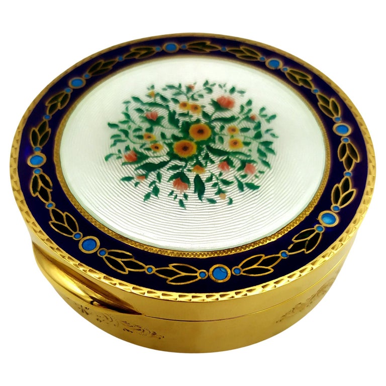 Antique Gilt Paris Porcelain Table Snuff Box or Round Casket by Bloch &  Bourdois
