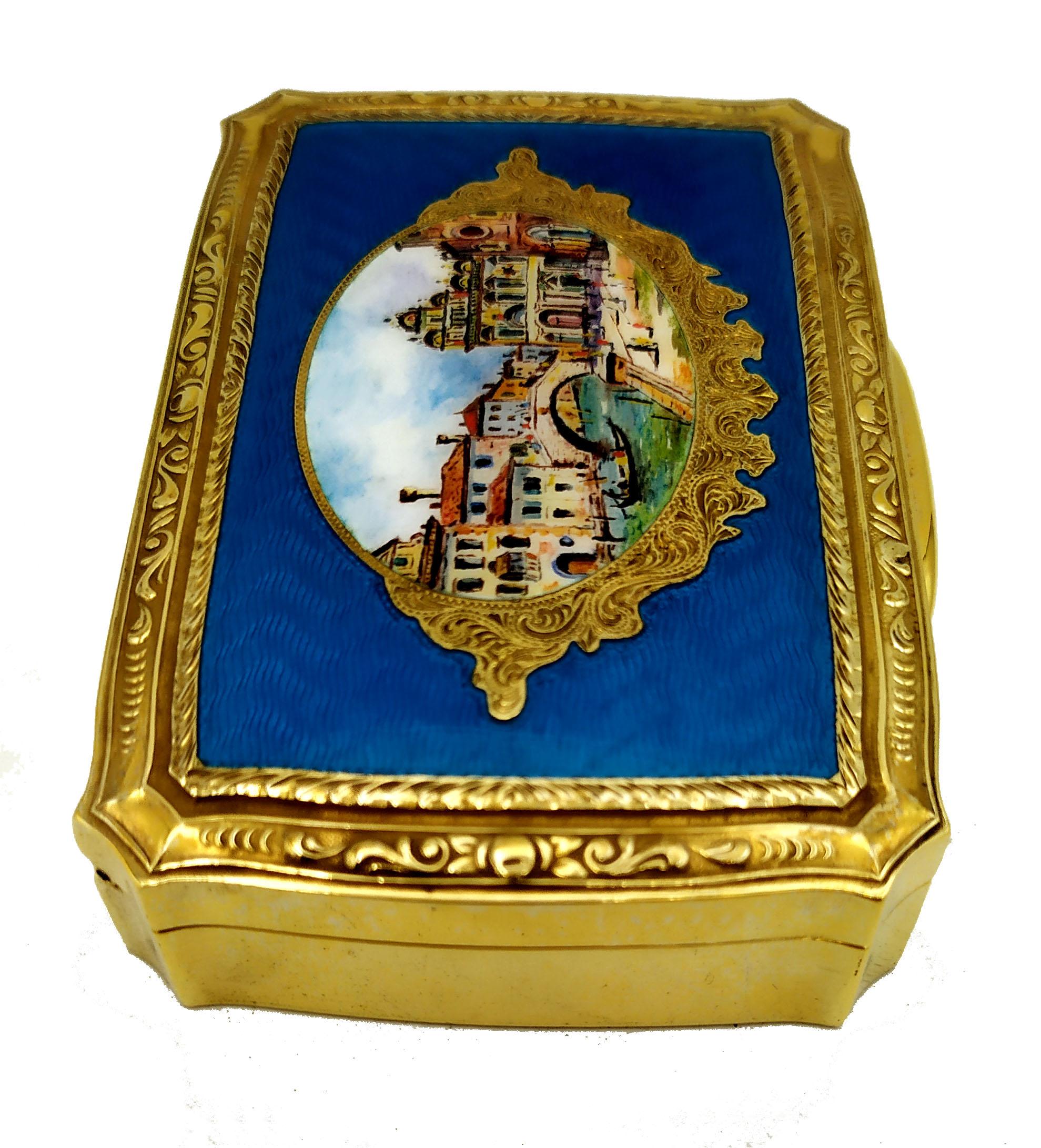 Baroque Snuff Box Venetian landscape miniature Sterling Silver Salimbeni  For Sale