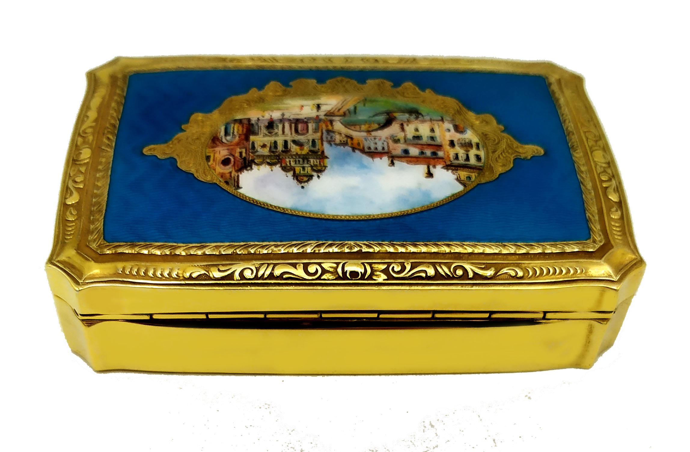 Schnupftabakdose venezianische Landschaft Miniatur Sterling Silber Salimbeni  (Italienisch) im Angebot
