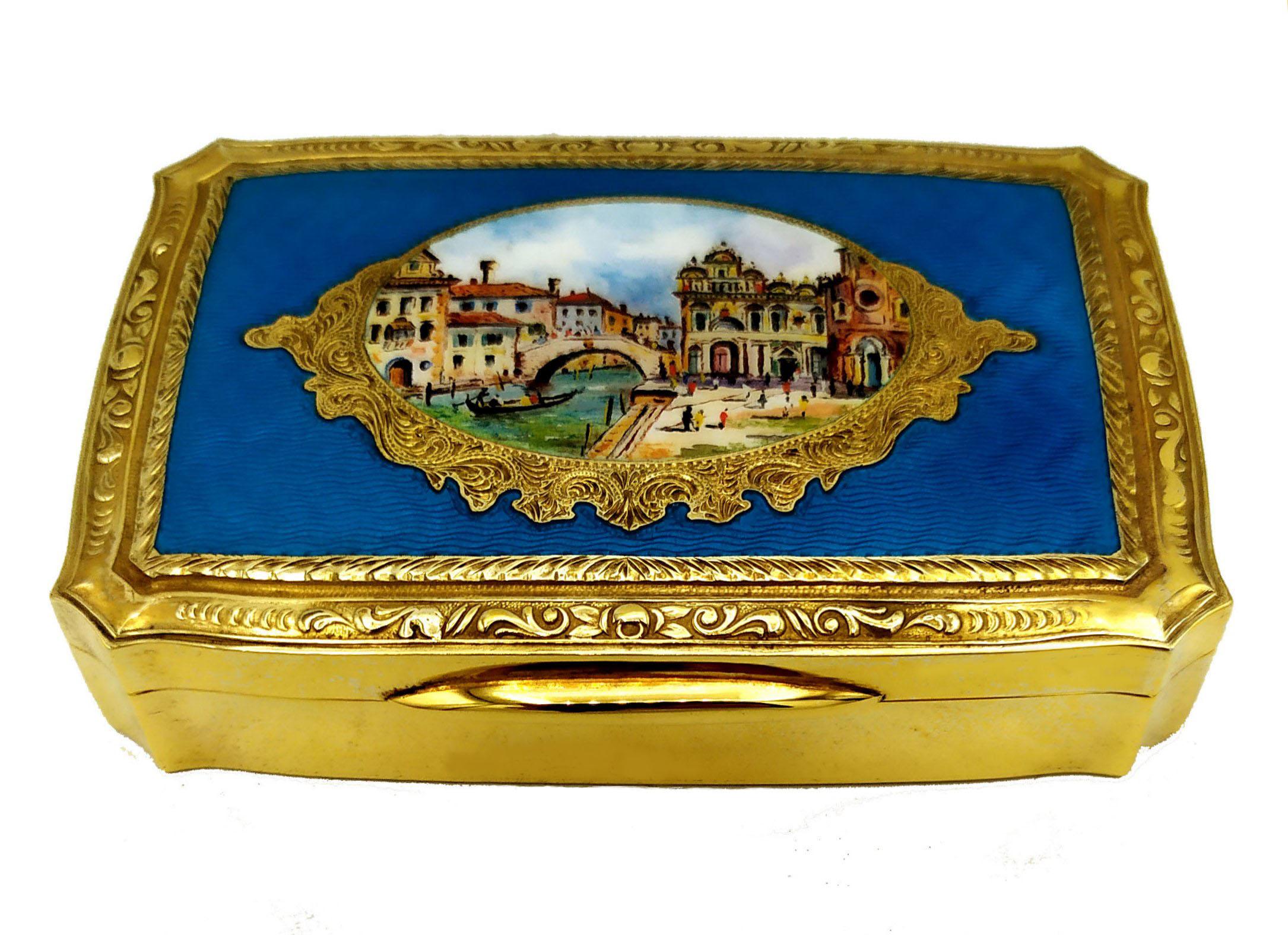 Snuff Box Venetian landscape miniature Sterling Silver Salimbeni  In Excellent Condition For Sale In Firenze, FI