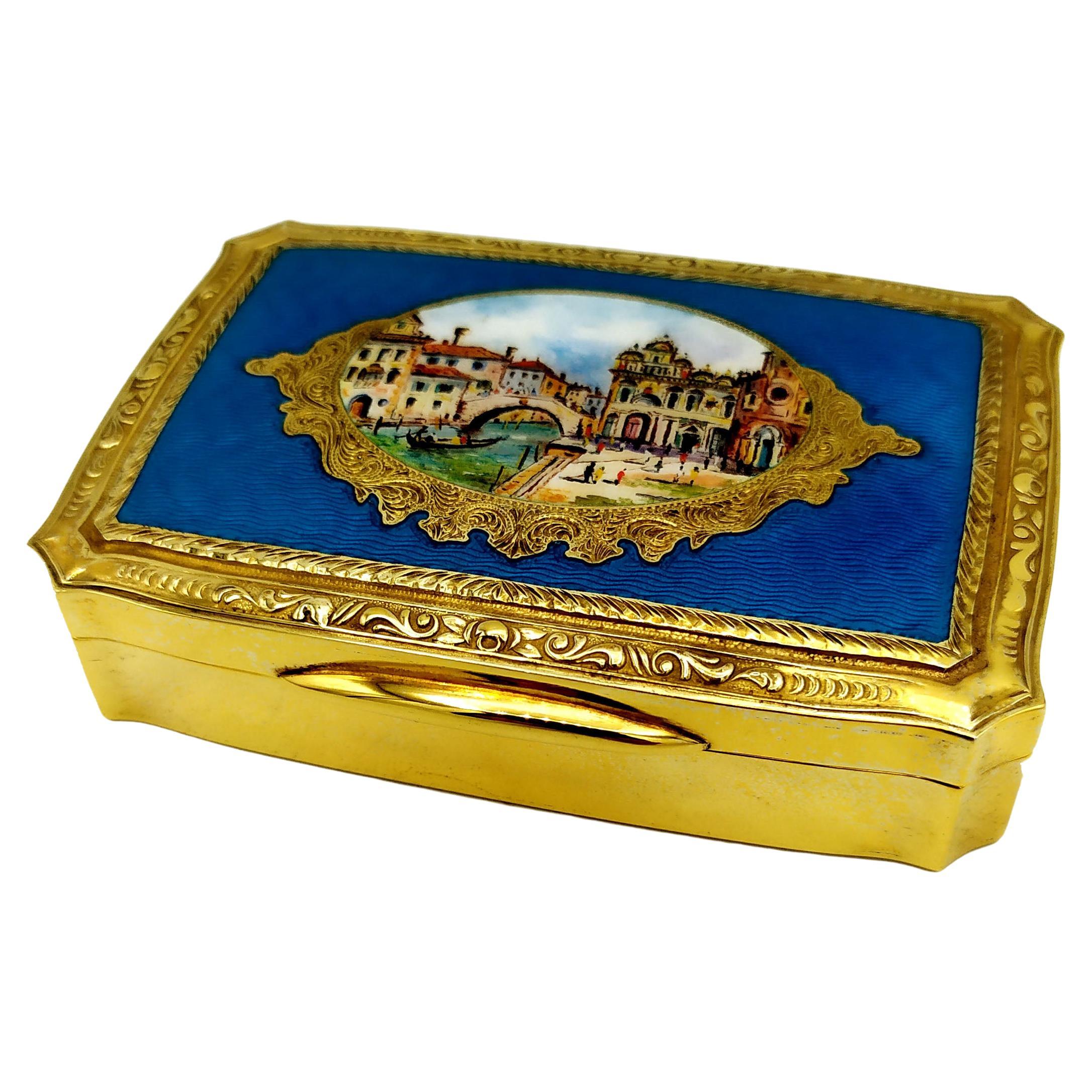 Snuff Box Venetian landscape miniature Sterling Silver Salimbeni  For Sale