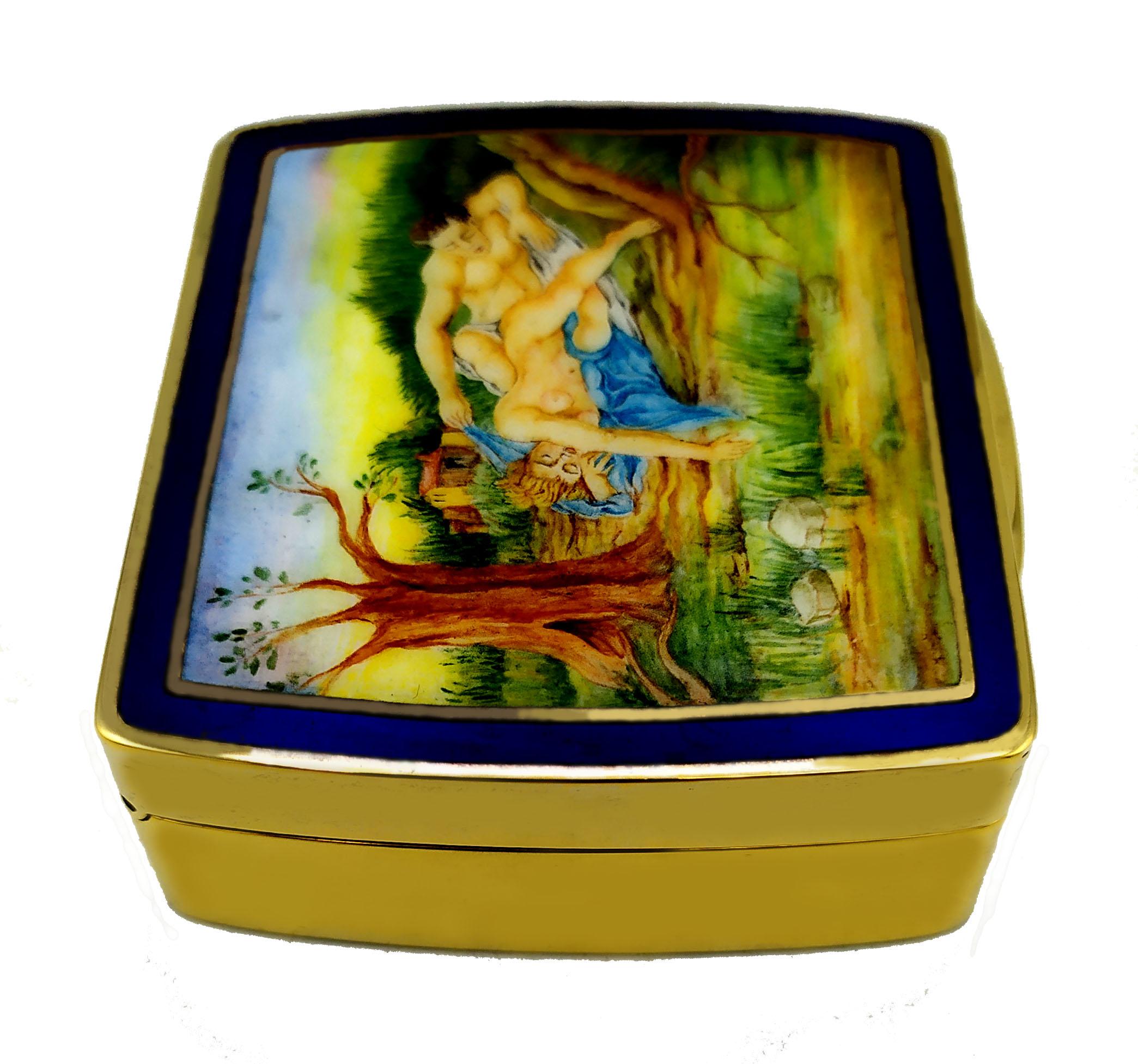 Engraved Snuff Box with 2 slightly rounded sides and erotic miniature Salimbeni  For Sale