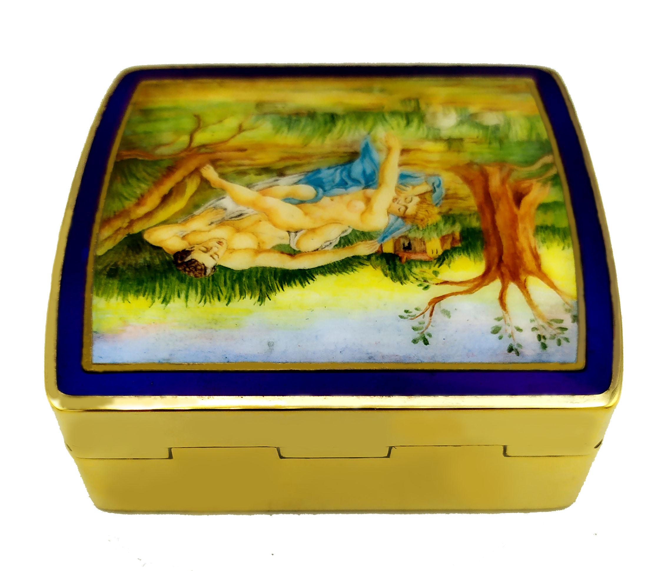 Schnupftabakdose mit 2 leicht abgerundeten Seiten und erotischer Miniatur Salimbeni  im Zustand „Hervorragend“ im Angebot in Firenze, FI