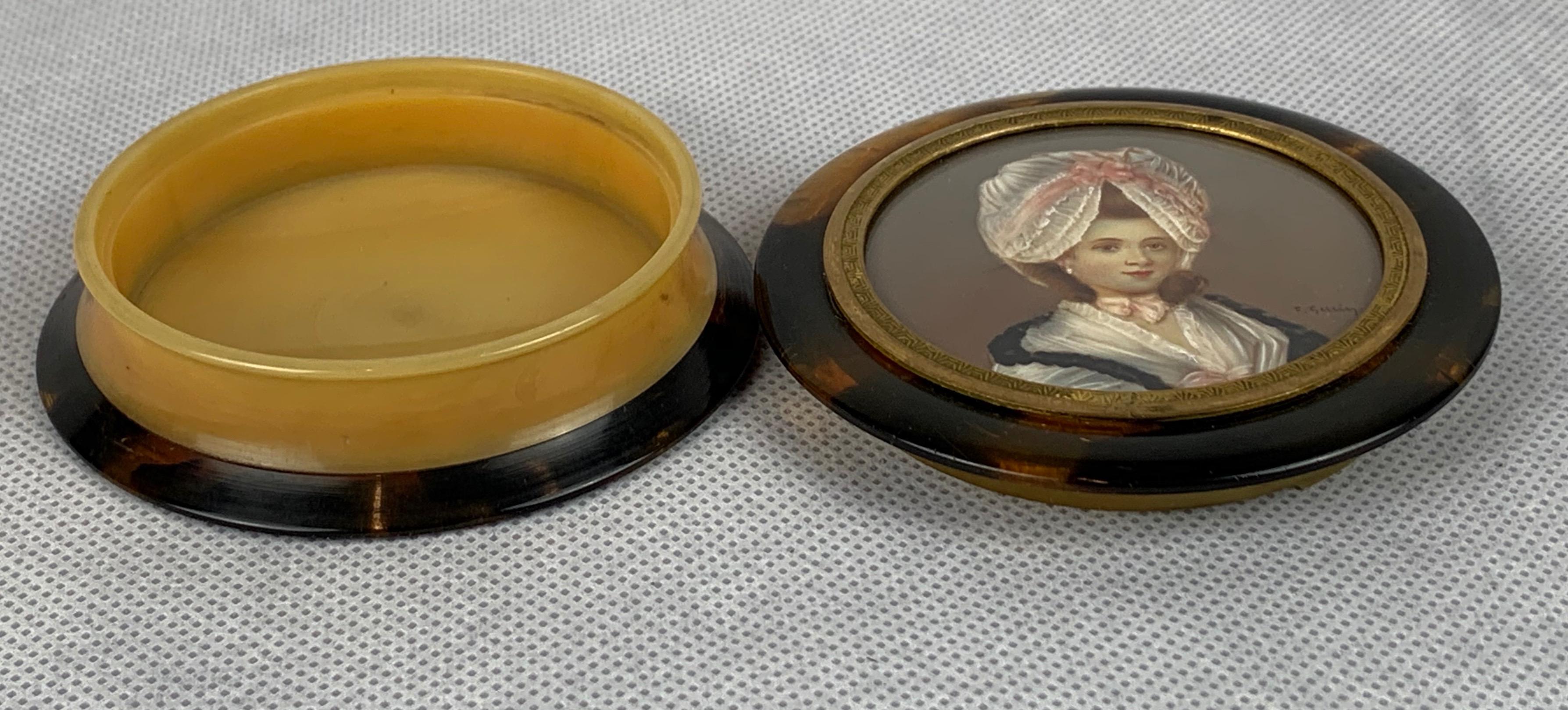 Georgian Miniature of a Lady on a Round Snuff Box, Signed-England, 19th c.