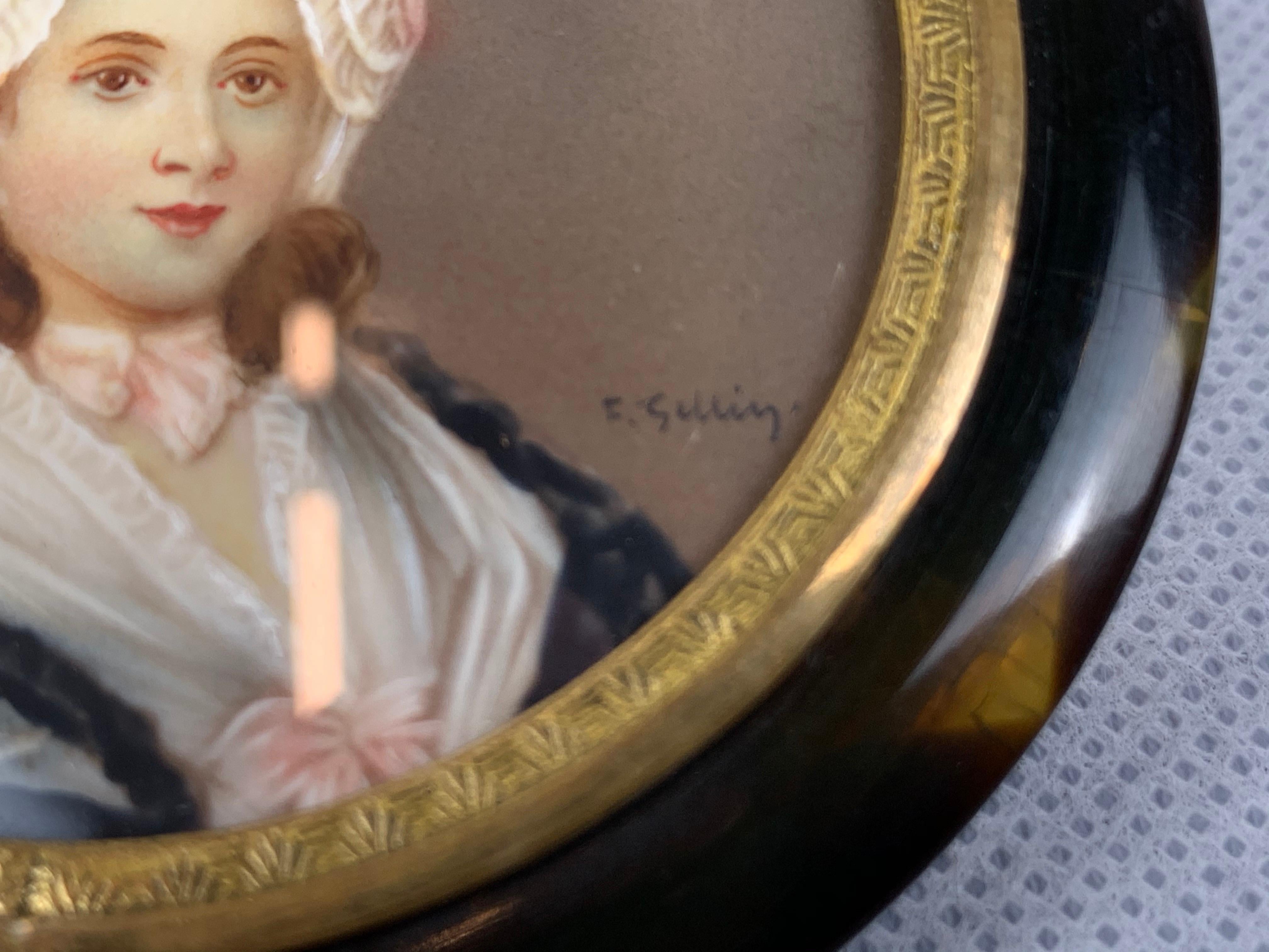 English Miniature of a Lady on a Round Snuff Box, Signed-England, 19th c.