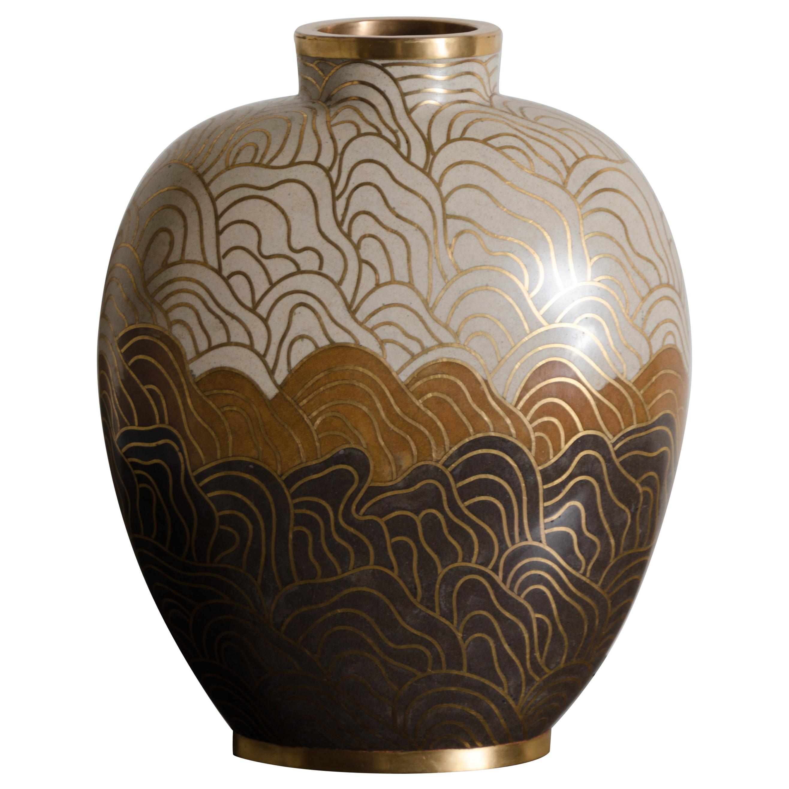 Snuff Vase, Shan Design, Amber by Robert Kuo, Cloisonné, Limited Edition