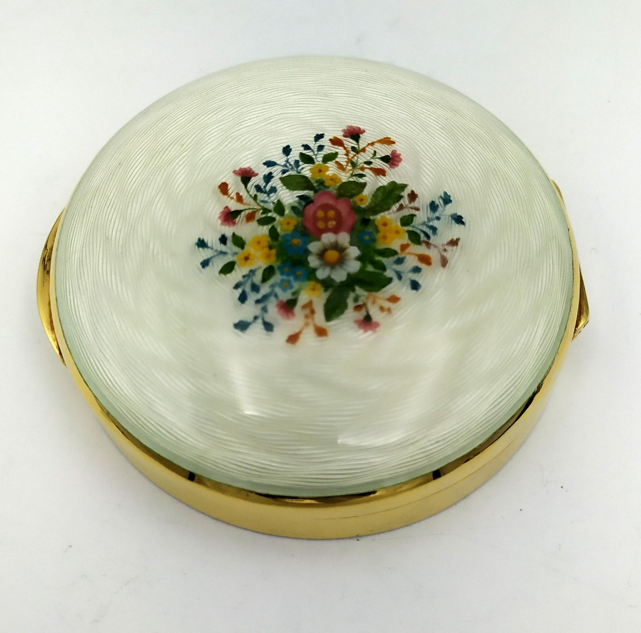 Schnupftabakdose Jugendstil Sterlingsilber weiß emailliert mit Blumen Salimbeni (Art nouveau) im Angebot