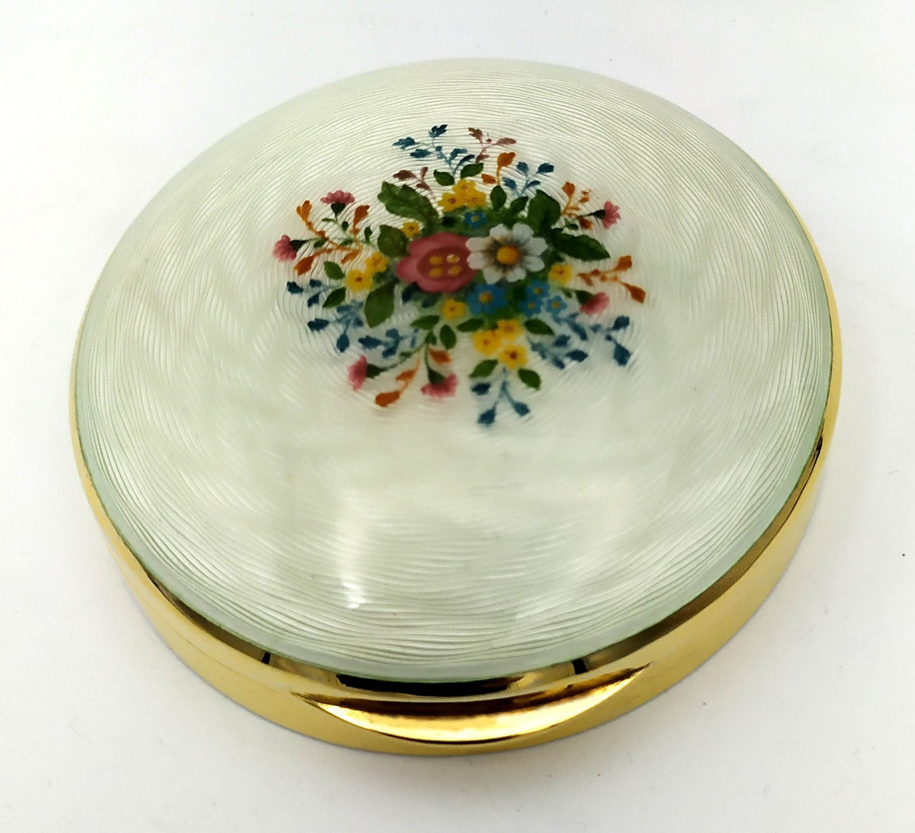 Schnupftabakdose Jugendstil Sterlingsilber weiß emailliert mit Blumen Salimbeni (Italienisch) im Angebot