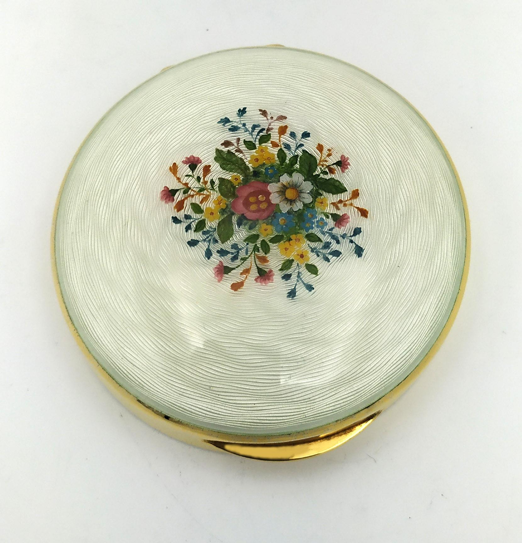 Schnupftabakdose Jugendstil Sterlingsilber weiß emailliert mit Blumen Salimbeni (Handgeschnitzt) im Angebot