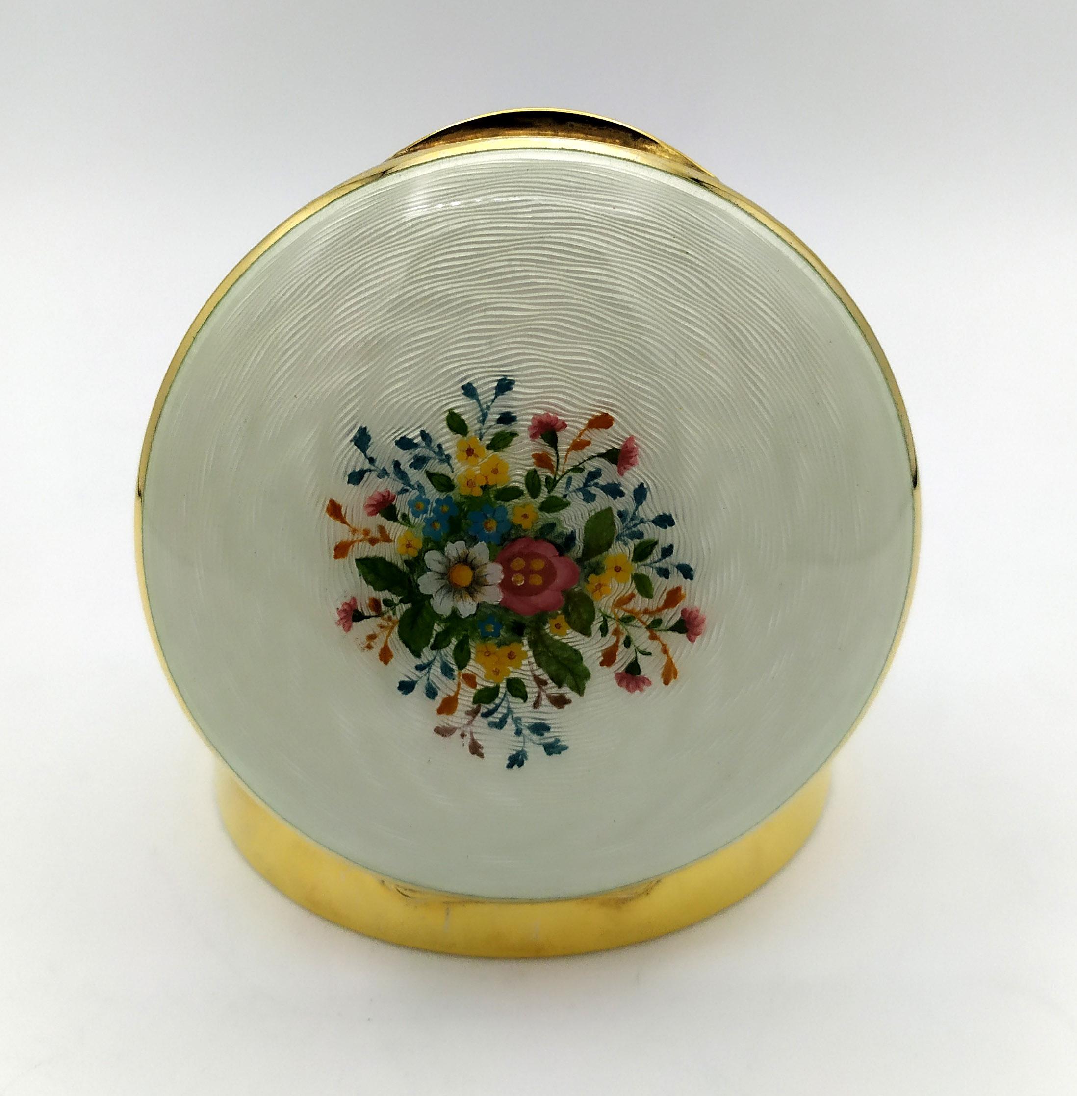 Schnupftabakdose Jugendstil Sterlingsilber weiß emailliert mit Blumen Salimbeni (Ende des 20. Jahrhunderts) im Angebot