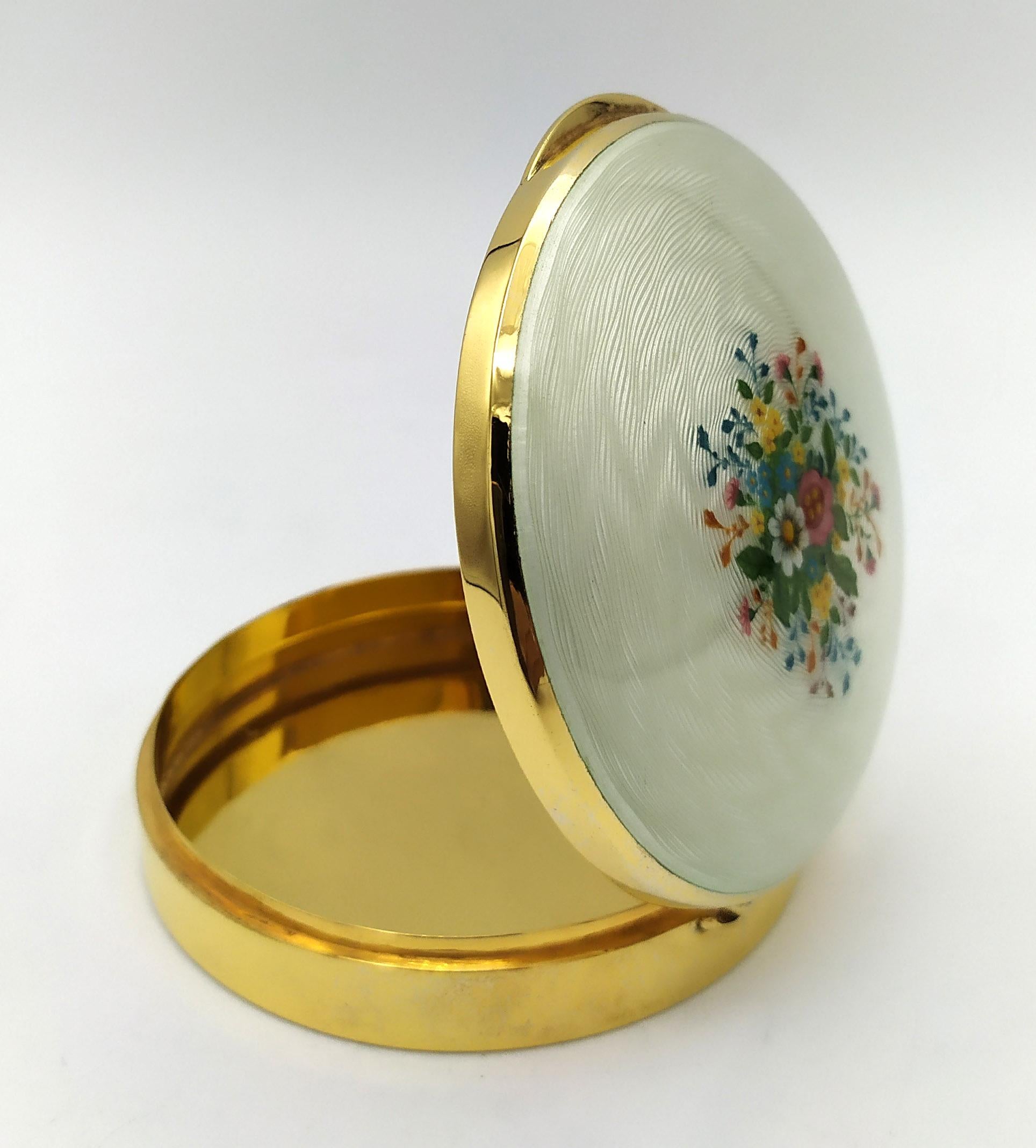 Schnupftabakdose Jugendstil Sterlingsilber weiß emailliert mit Blumen Salimbeni (Gold) im Angebot