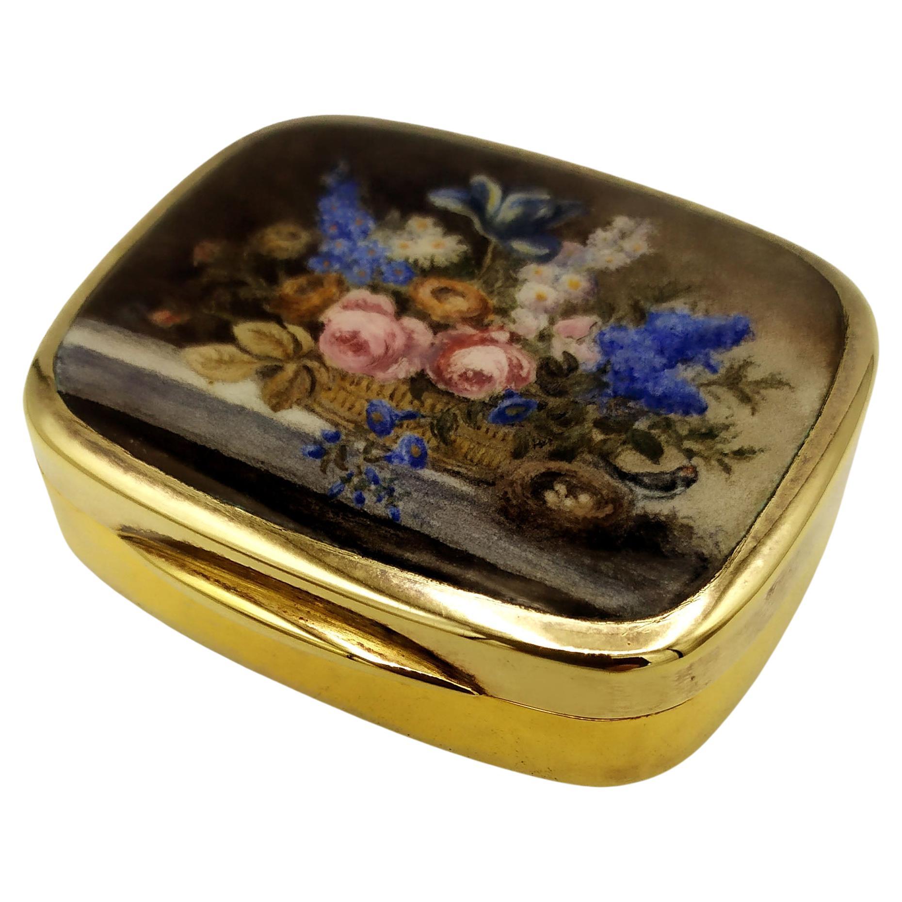 Snuffbox basket with flowers, in Florentine Renaissance style,  Salimbeni For Sale