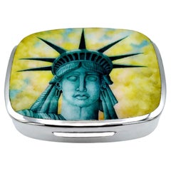 Snuffbox Head of the Statue of Liberty in New York hand painted Sterling Silver 