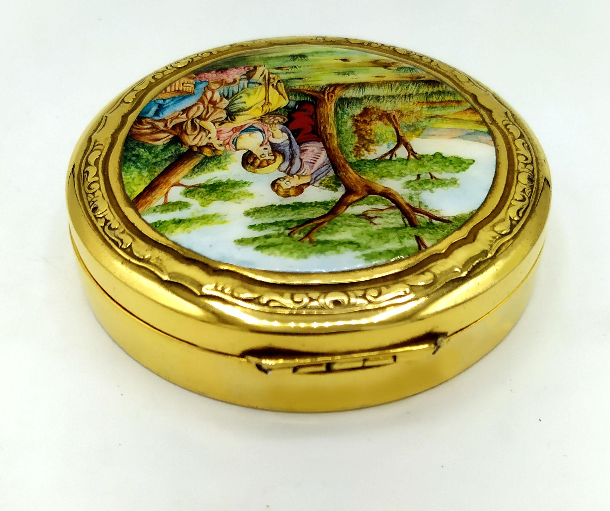 Mid-Century Modern Snuffbox Miniature Pastoral Image Sterling Silver Enamel Salimbeni For Sale