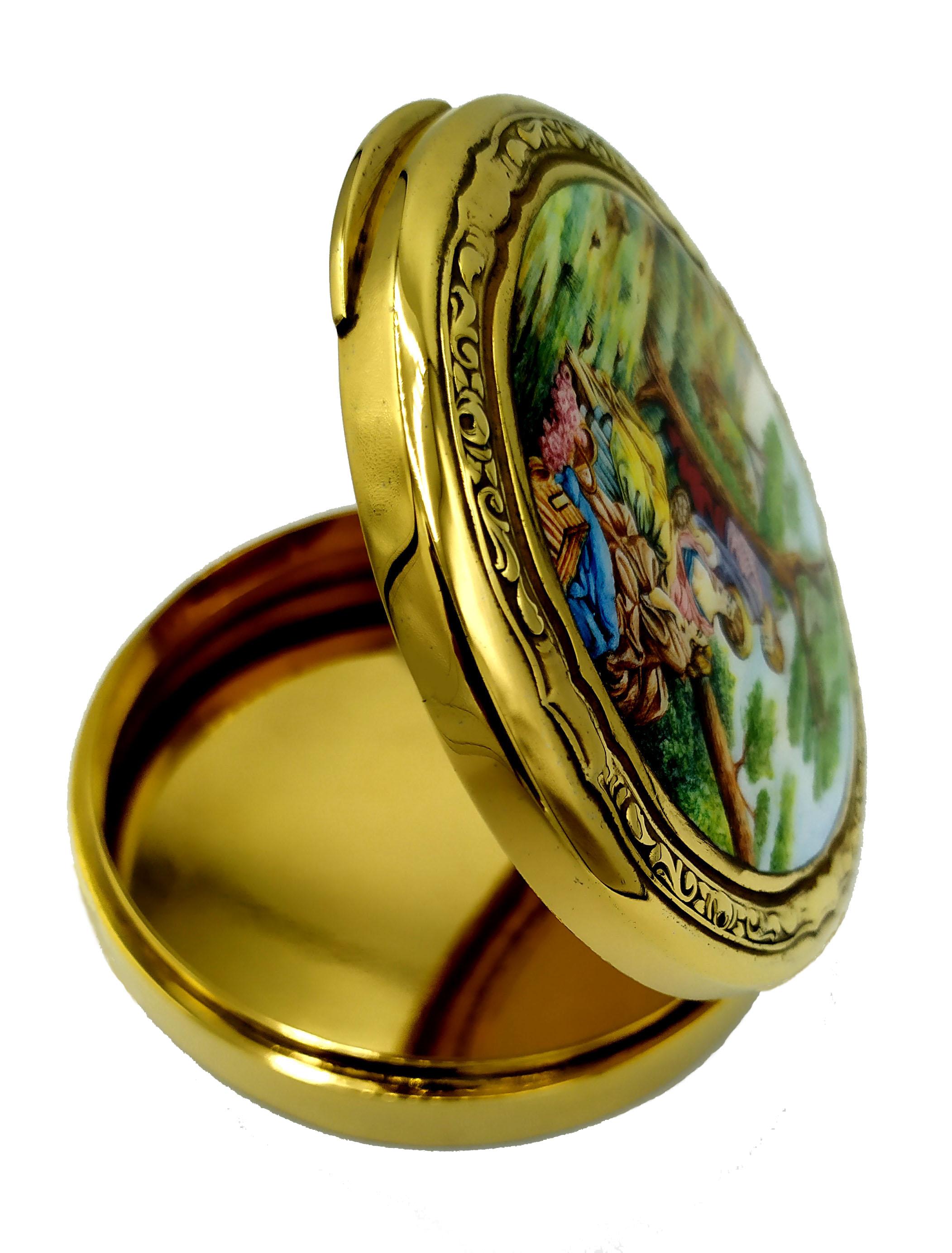 Engraved Snuffbox Miniature Pastoral Image Sterling Silver Enamel Salimbeni For Sale