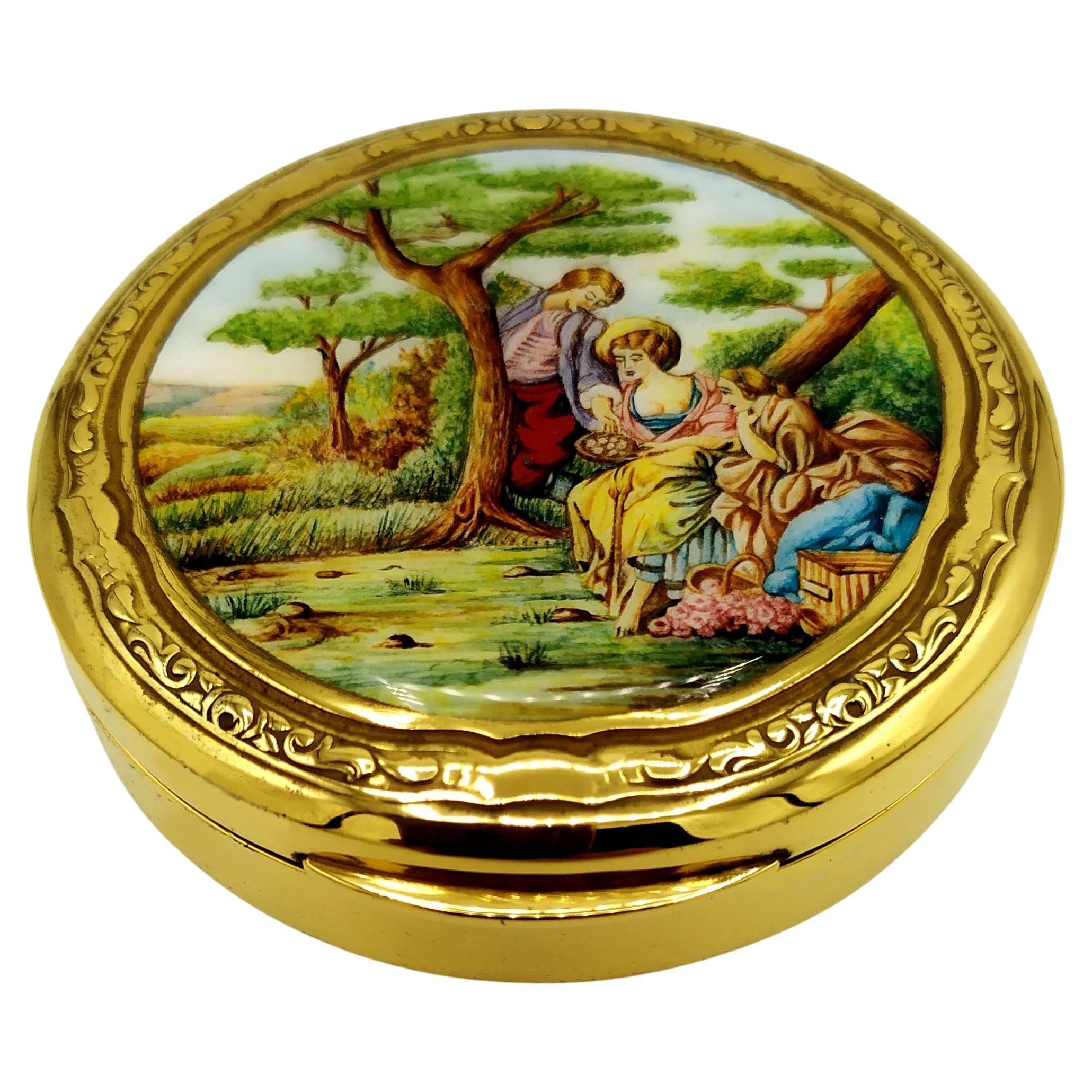 Tabatière miniature image pastorale Salimbeni en argent sterling et émail