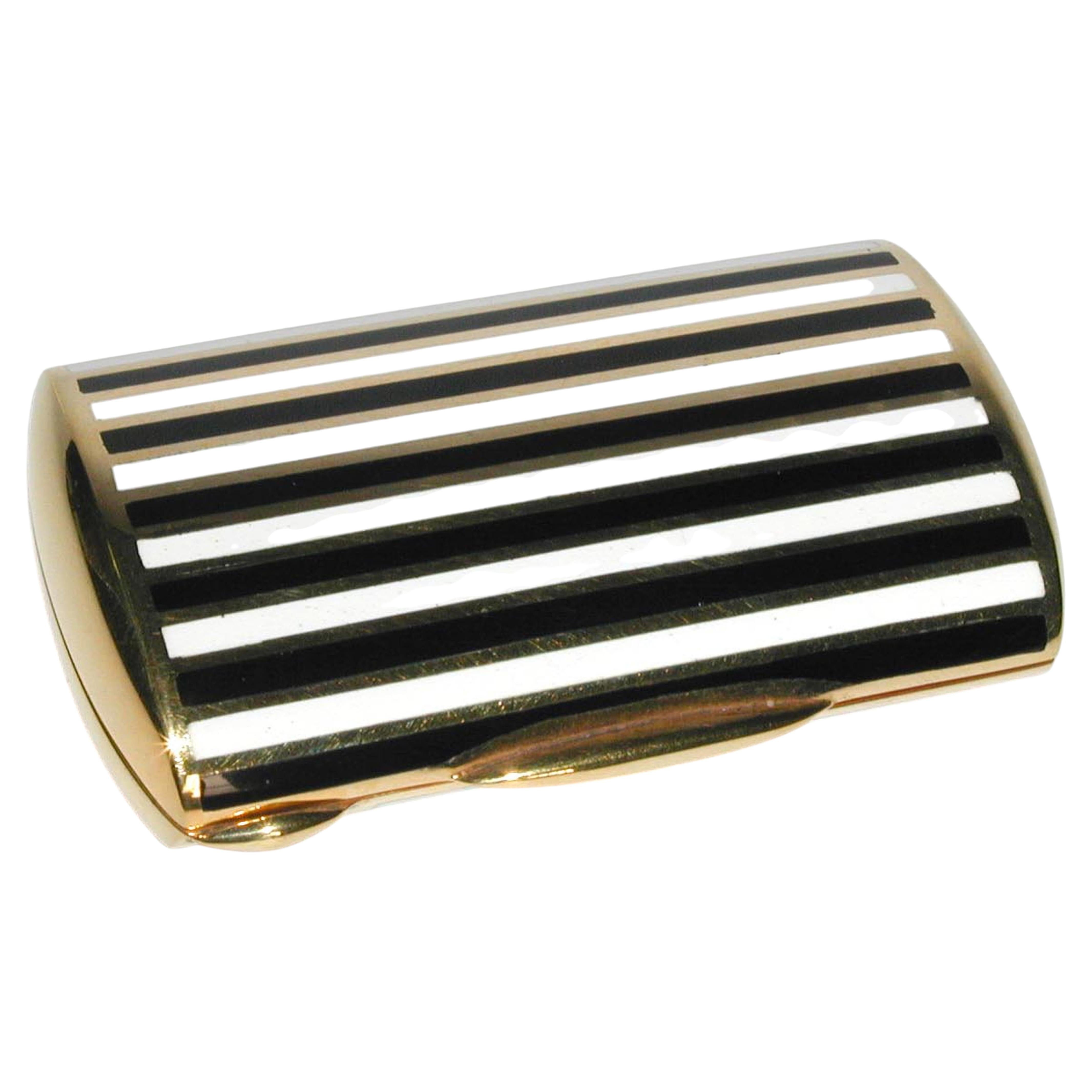 Tabaquera ovalada de plata de ley esmaltada al fuego en dos tonos con rayas Salimbeni en venta