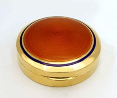 Tabacchiera rotonda in argento Sterling smalto cotto su guilloché e linea blu Salimbeni