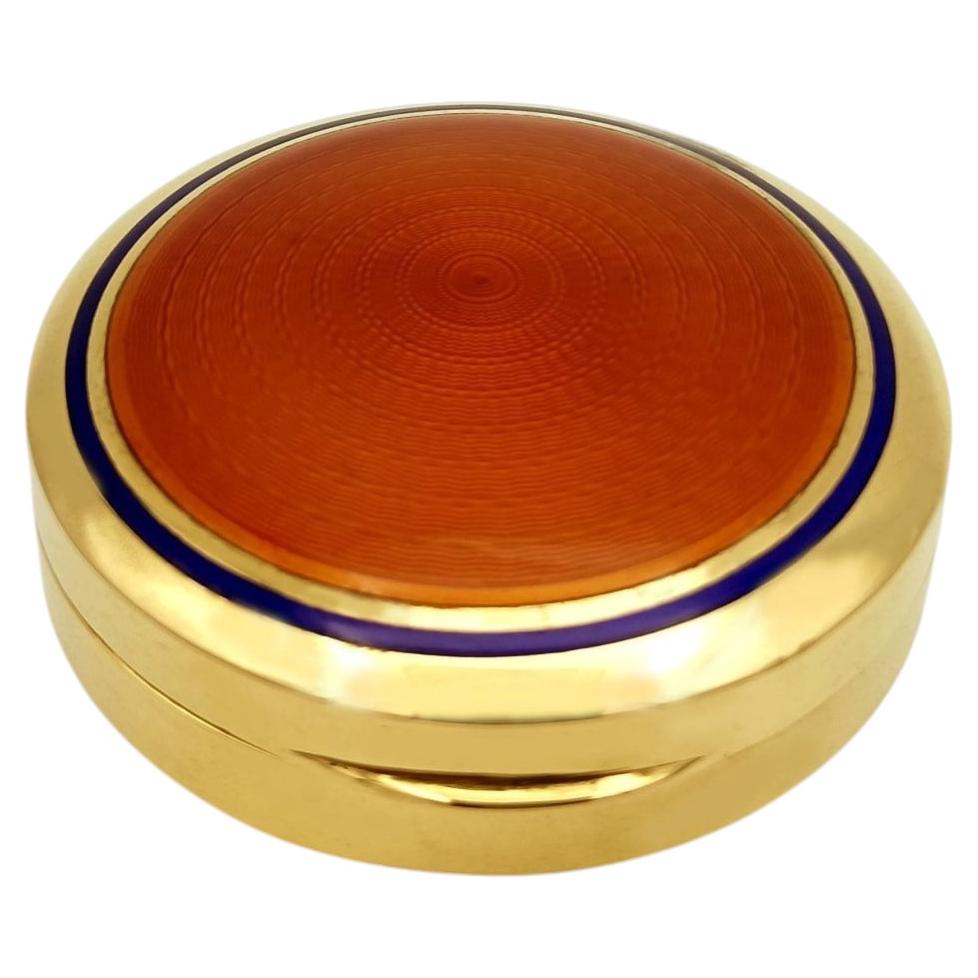Snuffbox Round Sterling Silver fired enamel on guilloché and blue line Salimbeni