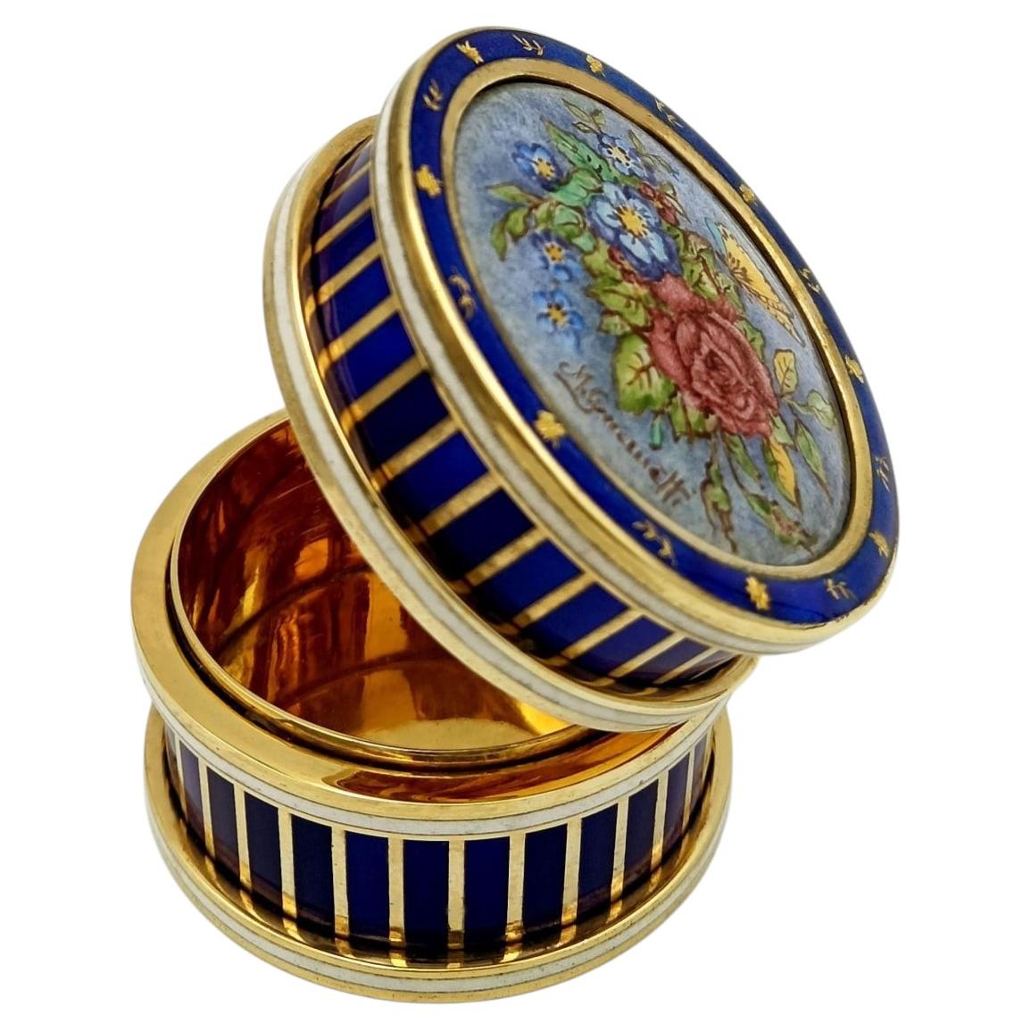 Snuffbox Sterling Silver floral miniature hand-painted by M.Grumetti Salimbeni