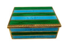 Snuff Box Sterling Silver Green and Sky Stripes Guilloche Enamel Box Salimbeni