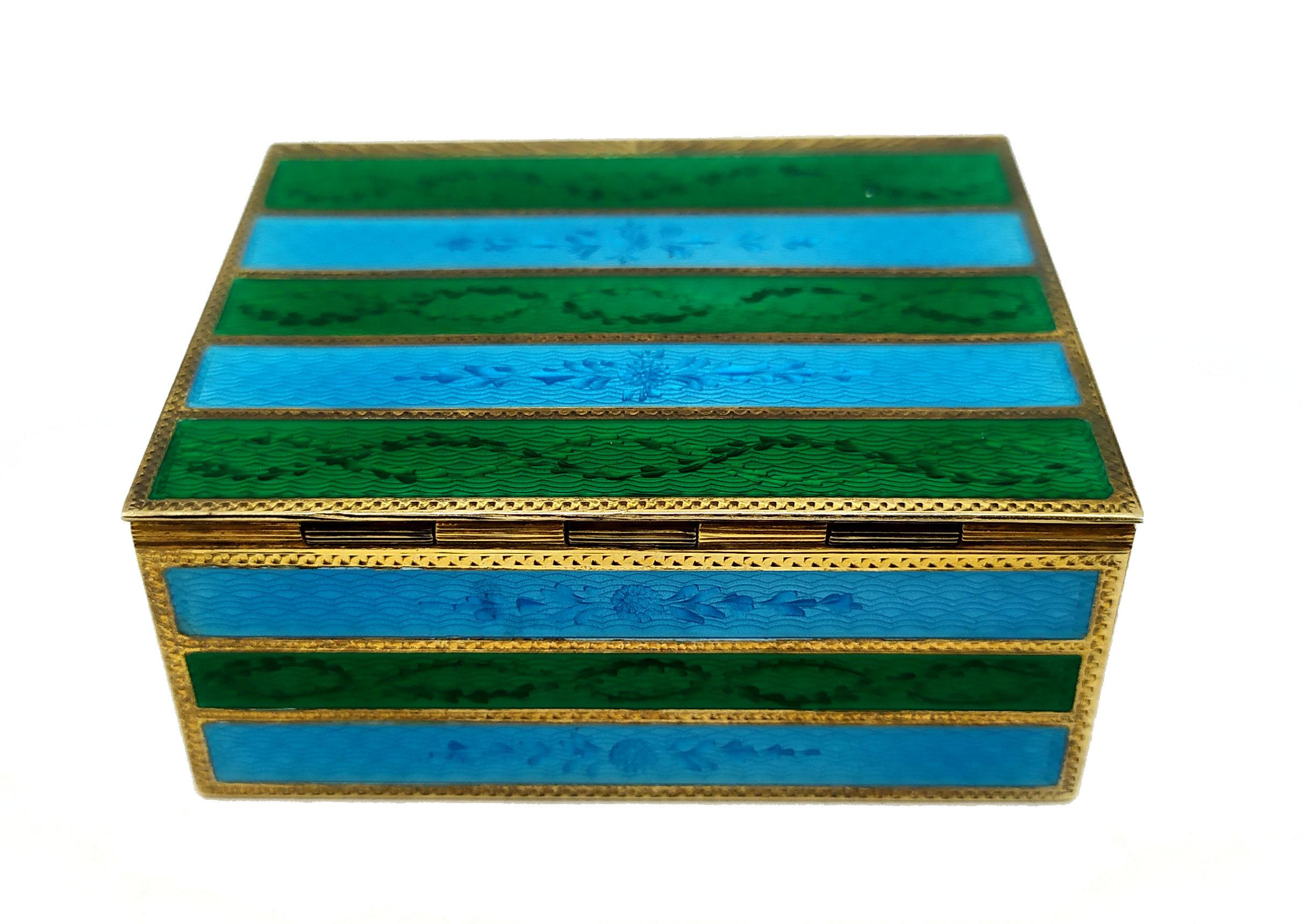 Snuff Box Sterling Silver Green and Sky Stripes Guilloche Enamel Box Salimbeni In Excellent Condition For Sale In Firenze, FI