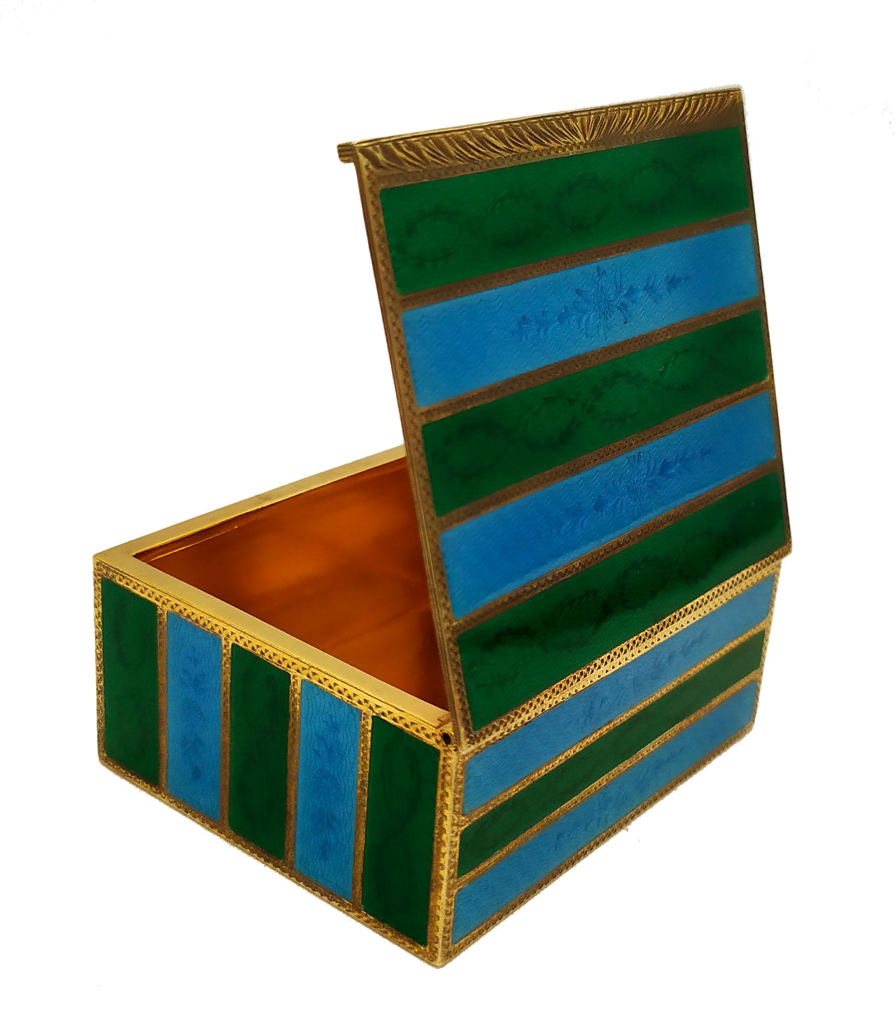 Snuff Box Sterling Silver Green and Sky Stripes Guilloche Enamel Box Salimbeni For Sale 1