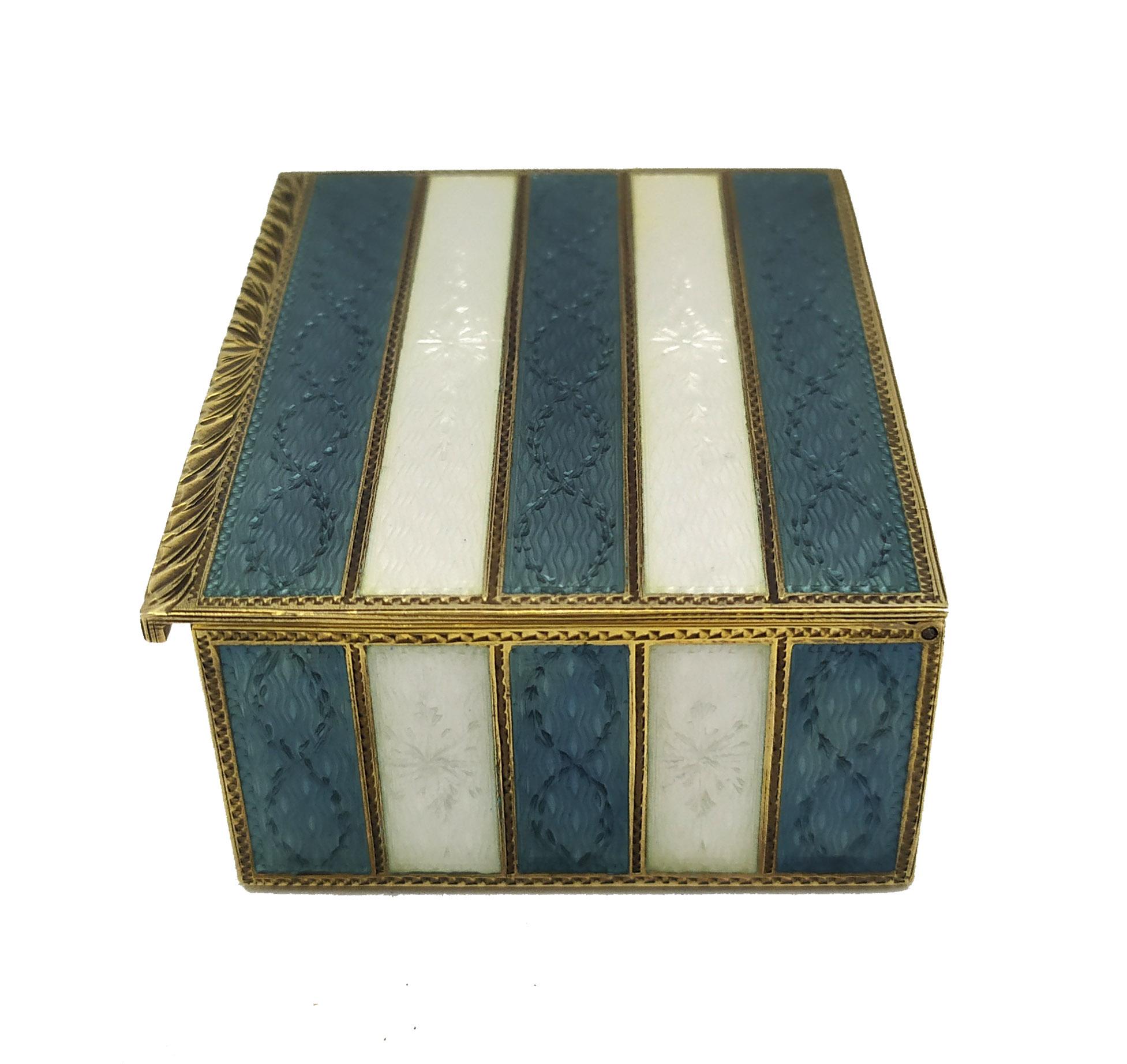 Late 20th Century Snuffbox two-tones enamel stripes Guilloche Sterling Silver Salimbeni For Sale