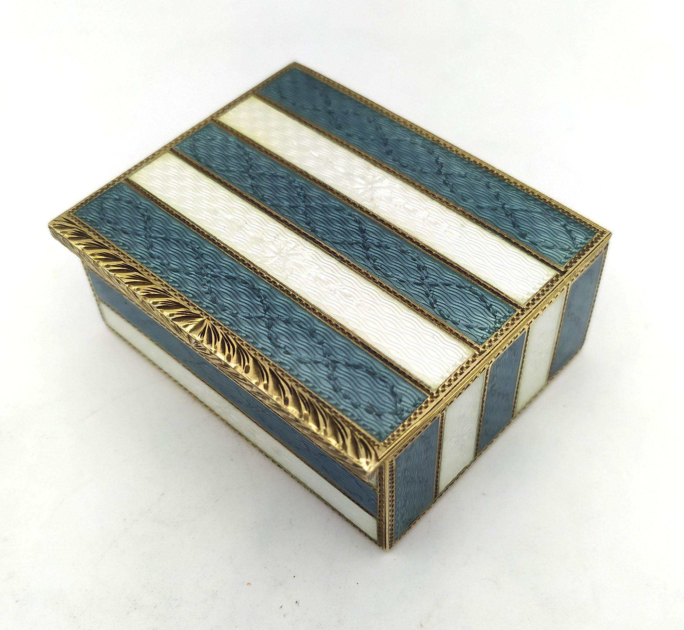 Gold Snuffbox two-tones enamel stripes Guilloche Sterling Silver Salimbeni For Sale