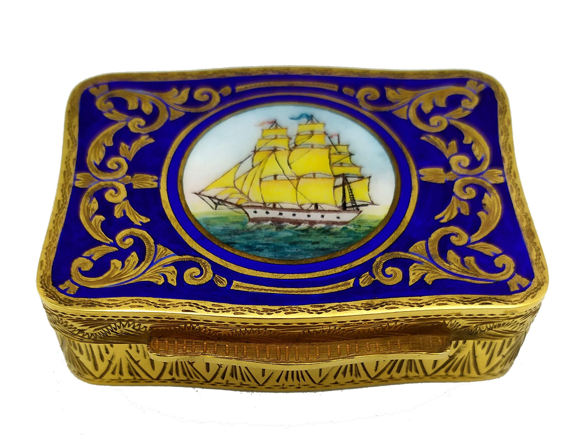 Baroque Snuffbox Vessel Miniature Hand-Painted Sterling Silver Enamel Salimbeni For Sale