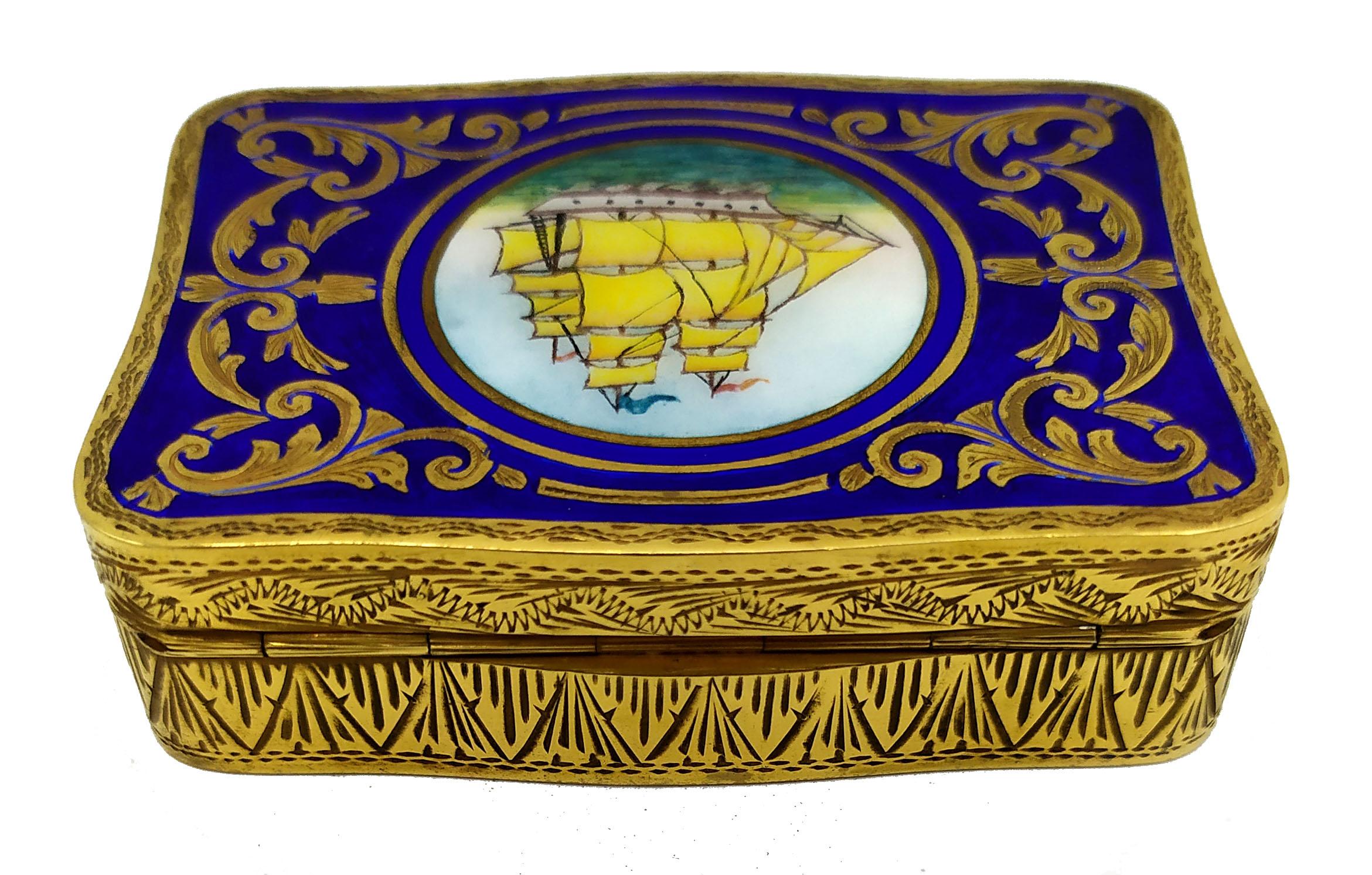 Snuffbox Vessel Miniature Hand-Painted Sterling Silver Enamel Salimbeni In Excellent Condition For Sale In Firenze, FI