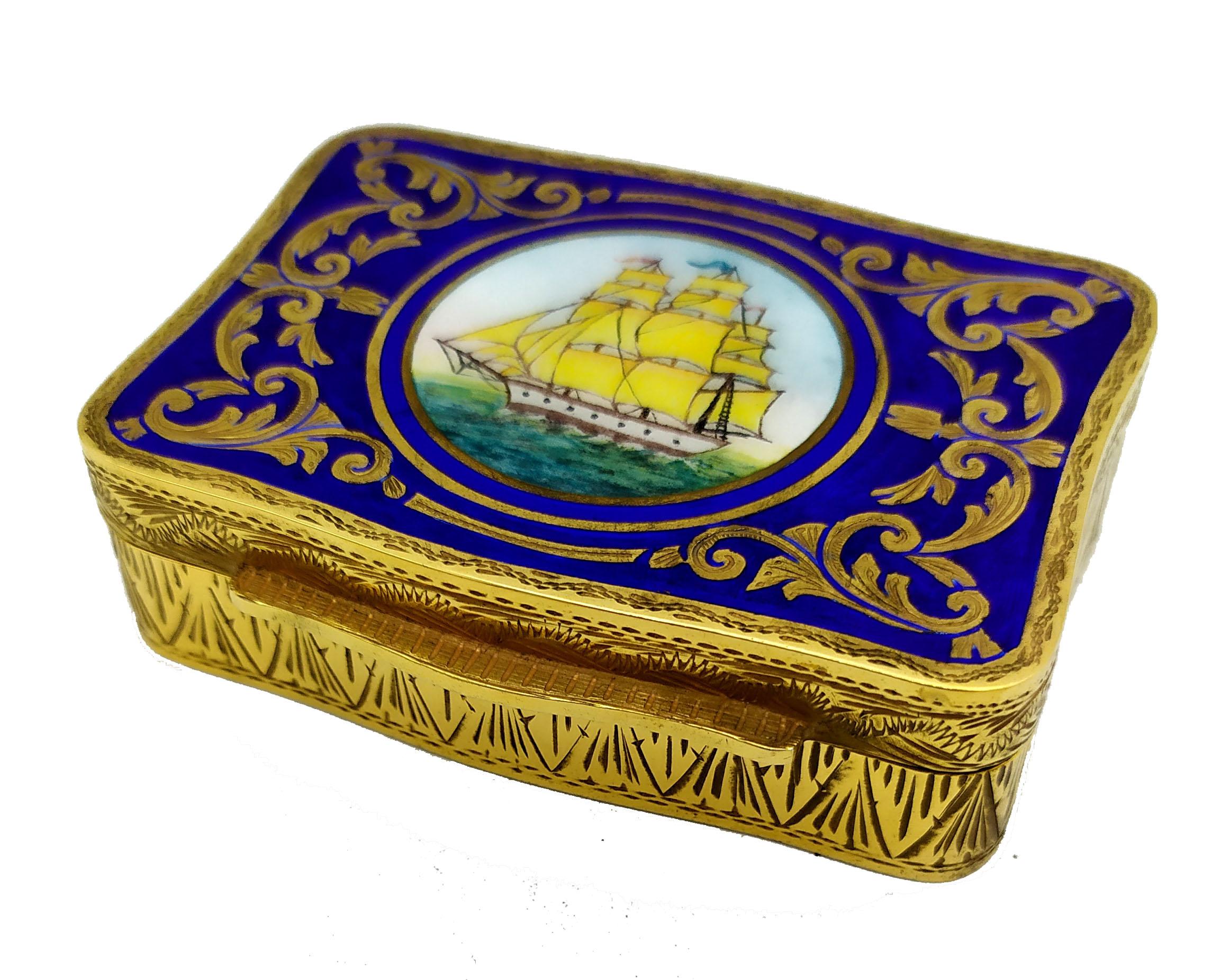 Snuffbox Vessel Miniature Hand-Painted Sterling Silver Enamel Salimbeni