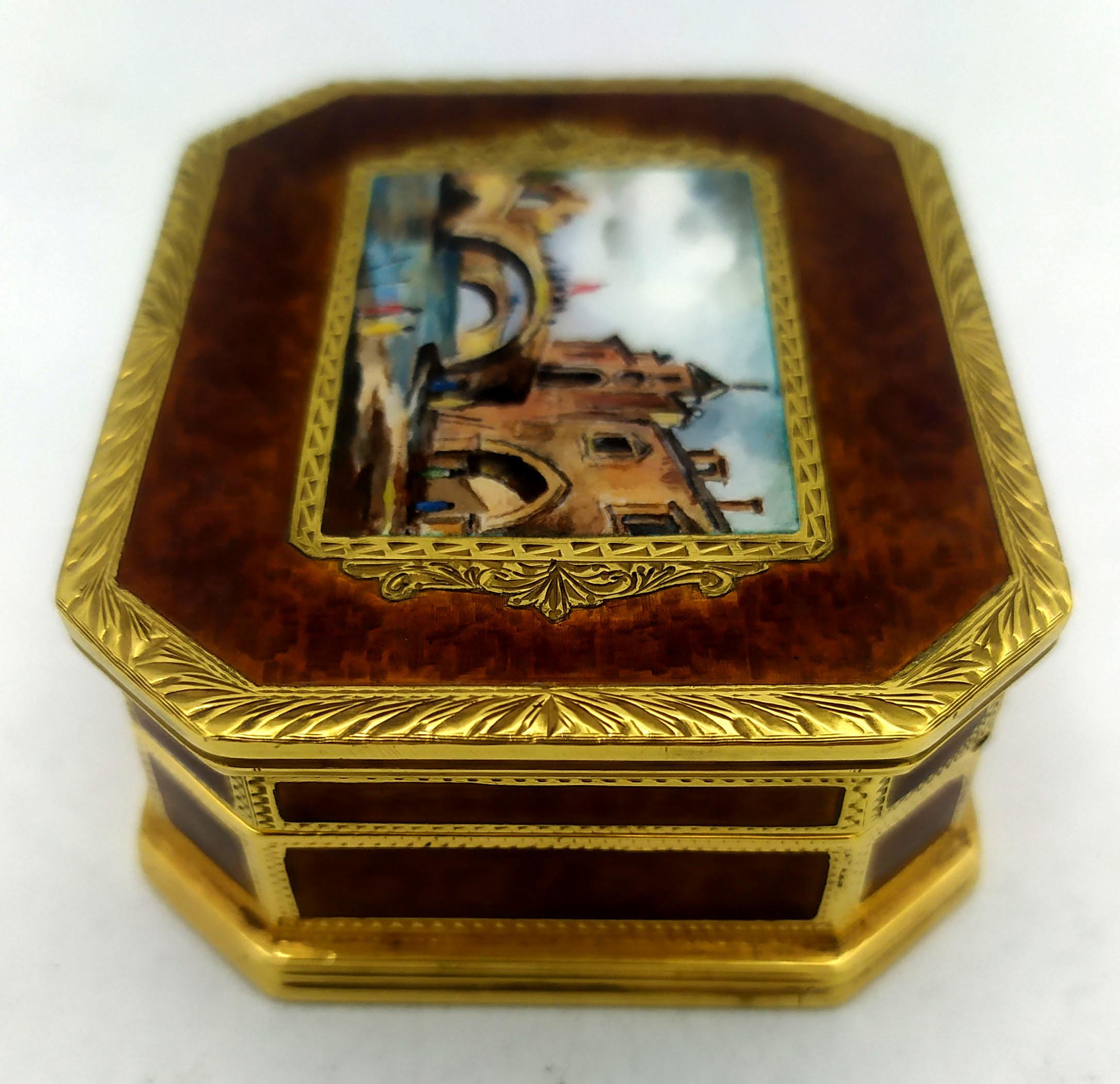 Snuffbox with miniature of Venice, English Queen Anne style, 925 silver Salimben In Excellent Condition For Sale In Firenze, FI