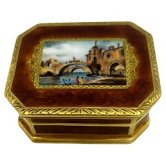 Tabatière avec miniature de Venise, style Queen Anne anglais, argent 925 Salimben
