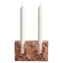 Snug Candleholder in 'Raw' Red Travertine by Sanna Völker