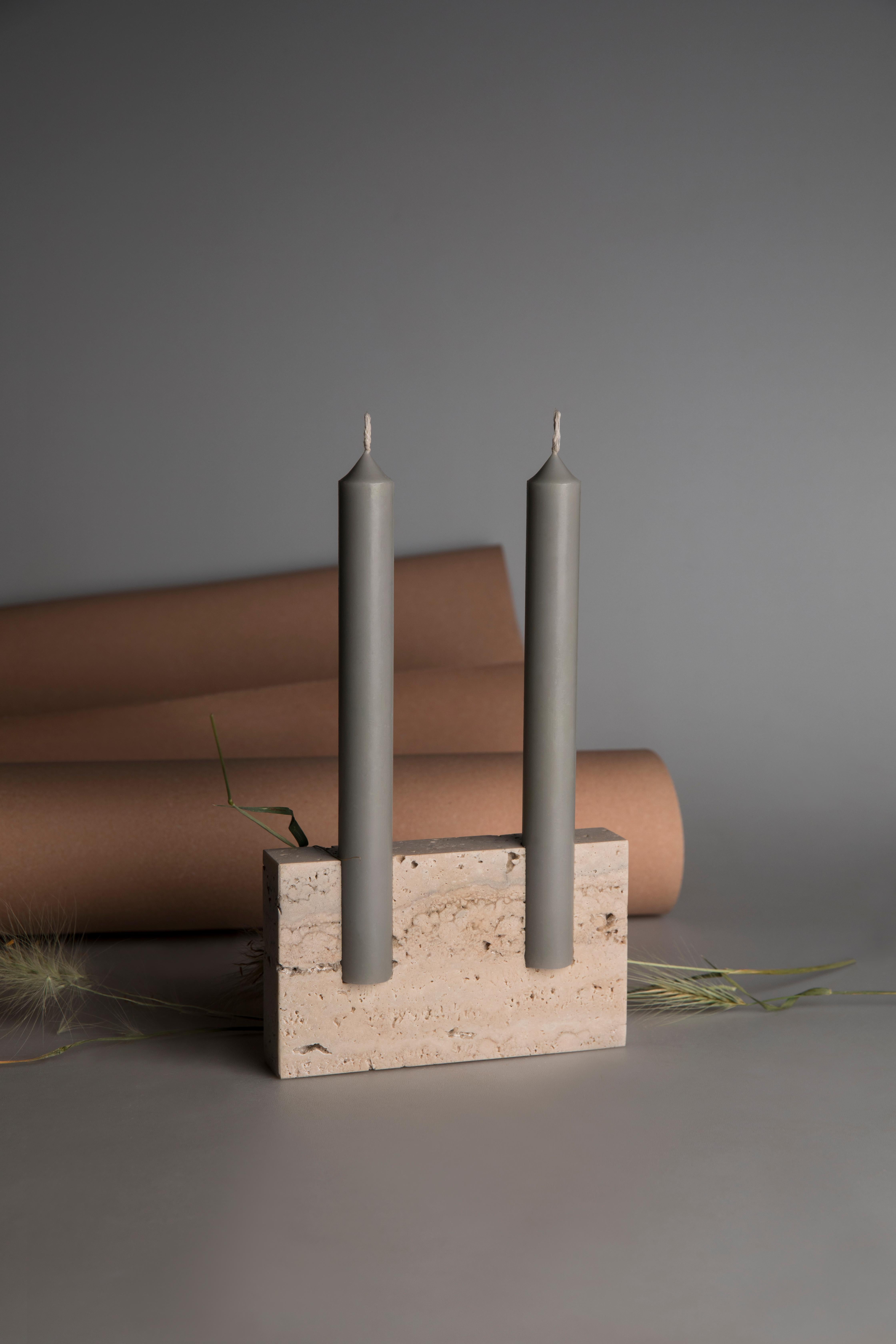 Hand-Crafted Snug Candleholder in 'Smooth' Bone White Travertine by Sanna Völker For Sale