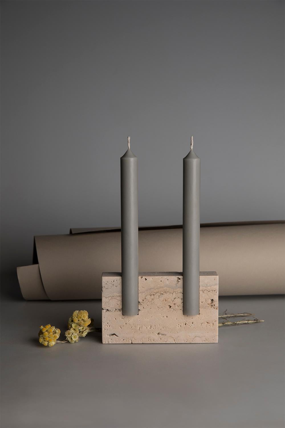 Snug Candleholder in 'Smooth' Bone White Travertine by Sanna Völker In New Condition For Sale In BARCELONA, ES