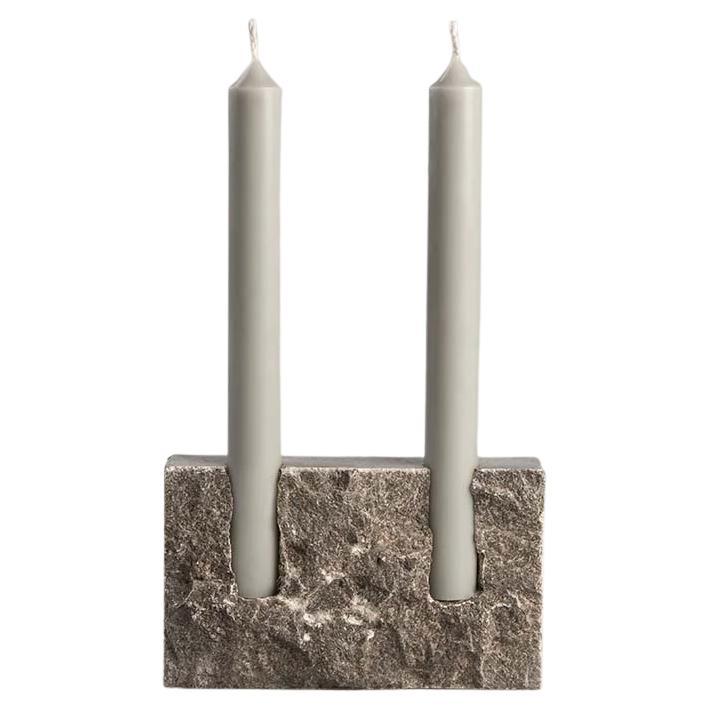 Snug in Grey Sant Vicent Travertine Candle Holder For Sale