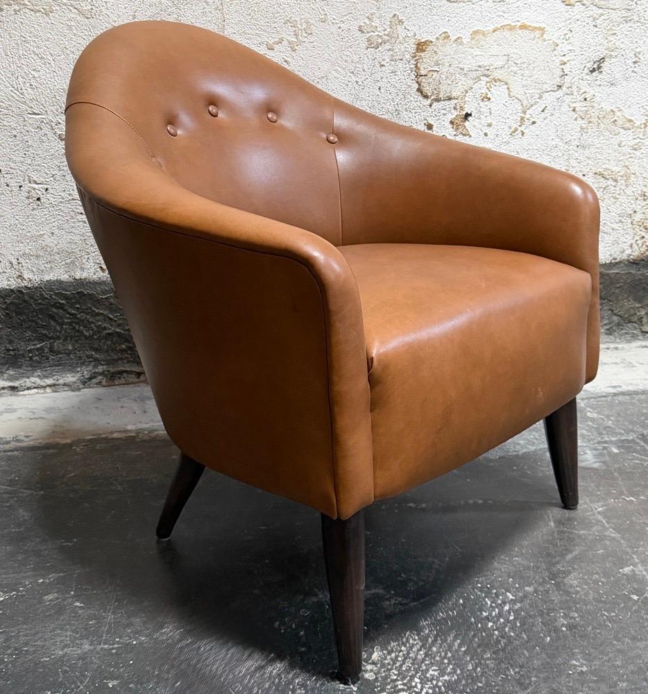 Scandinavian Modern Snygg Caramel Leather Lounge Chair by BJÖRK STUDIO For Sale