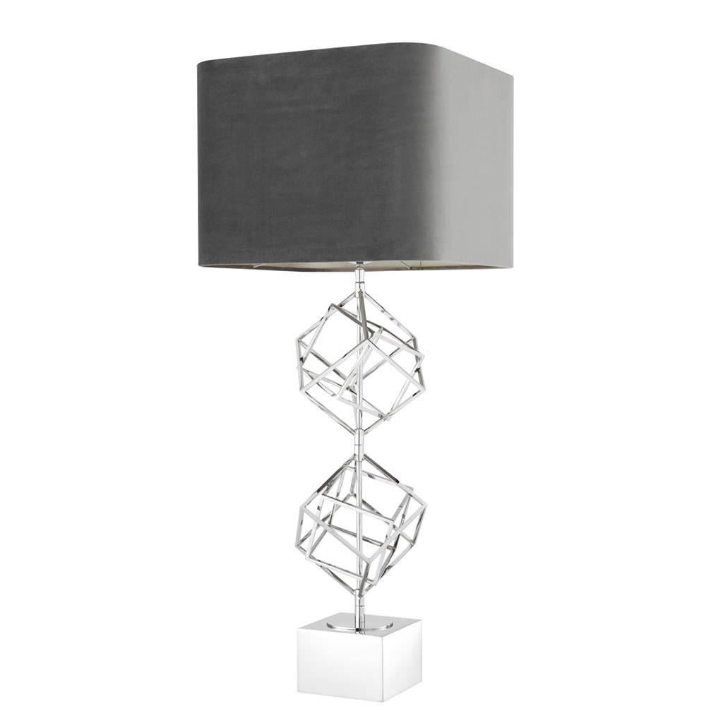 Contemporary So Cube Table Lamp in Vintage Brass or in Nickel Finish For Sale
