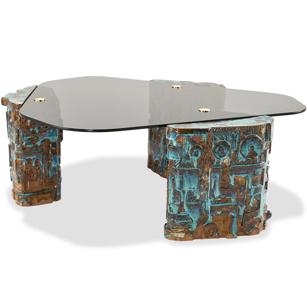 So Disco Modern 70's Inspired Ceramic Glass & Brass Coffee Table by Egg Designs  For Sale 2