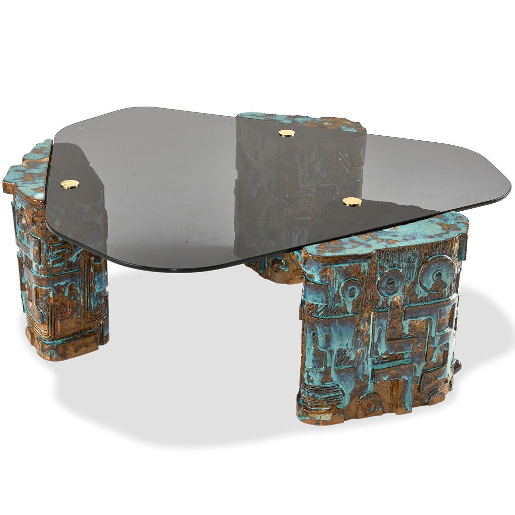 So Disco Modern 70's Inspired Ceramic Glass & Brass Coffee Table by Egg Designs  For Sale 1