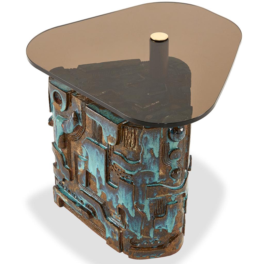 Polished So Disco Modern 70's Inspired Ceramic Glass & Brass Side Table by Egg Designs For Sale