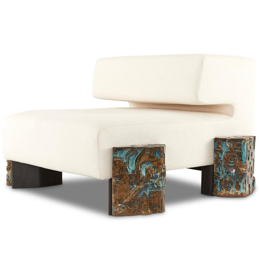 The So Disco lounge chair is part of the So Disco collection designed by Egg Designs and manufactured by a group of artisan in small batch production. This lounge chair has very generous proportions, it could also work as a love seat. 
The So Disco